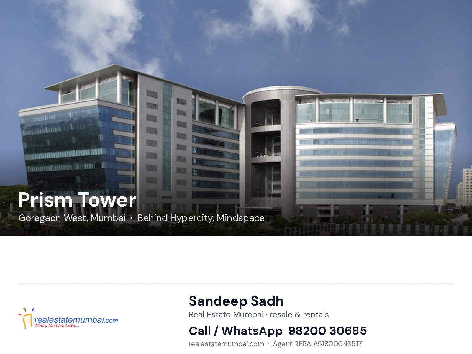 Prism Tower, Goregaon West, Mumbai — flats | Real Estate Mumbai, Sandeep Sadh 98200 30685