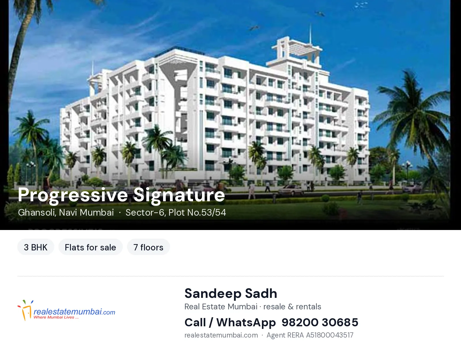Progressive Signature, Ghansoli, Navi Mumbai — 3 BHK flats for sale | Real Estate Mumbai, Sandeep Sadh 98200 30685