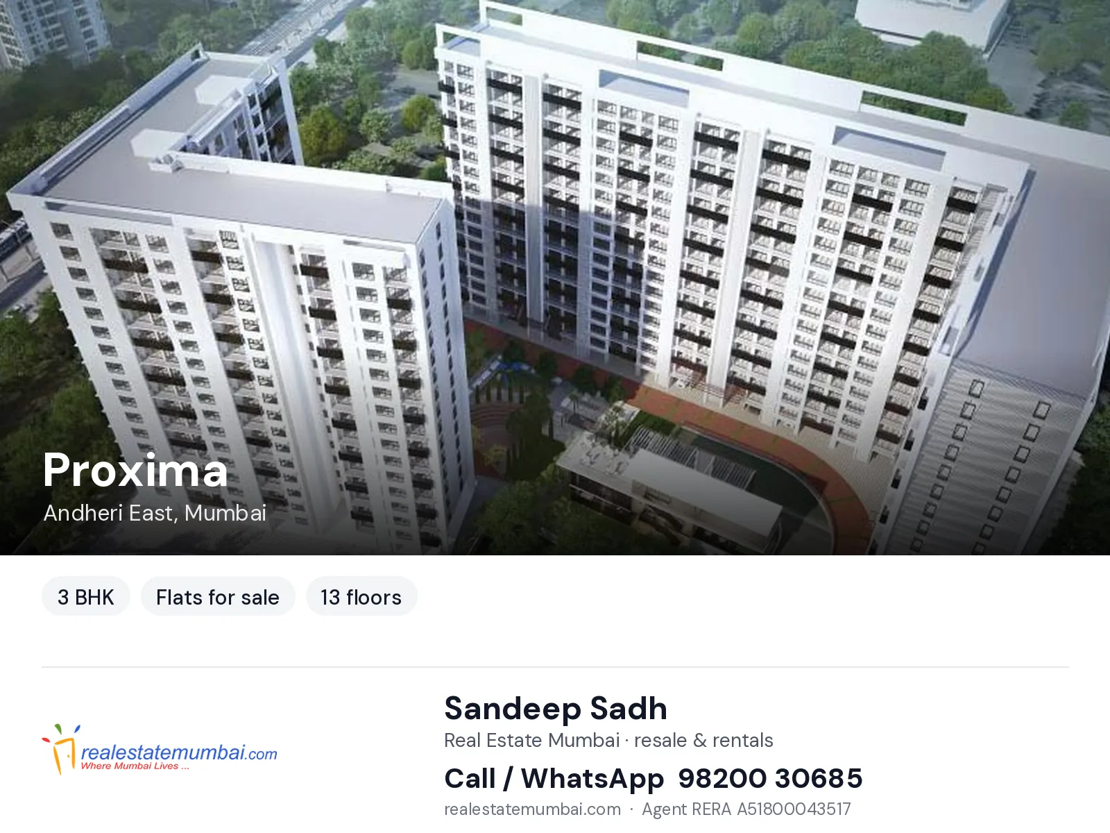 Proxima, Andheri East, Mumbai — 3 BHK flats for sale | Real Estate Mumbai, Sandeep Sadh 98200 30685