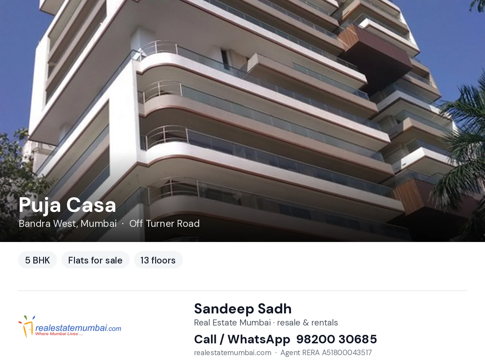 Puja Casa, Bandra West, Mumbai — 5 BHK flats for sale | Real Estate Mumbai, Sandeep Sadh 98200 30685