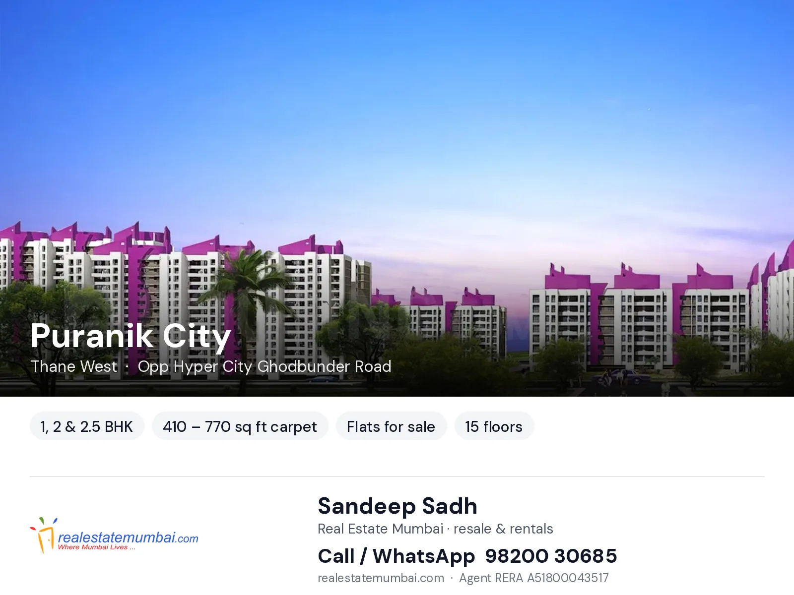 Puranik City, Thane West — 1, 2 & 2.5 BHK flats for sale | Real Estate Mumbai, Sandeep Sadh 98200 30685