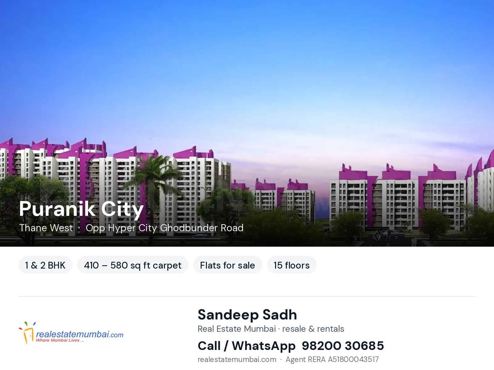 Puranik City, Thane West — 1 & 2 BHK flats for sale | Real Estate Mumbai, Sandeep Sadh 98200 30685