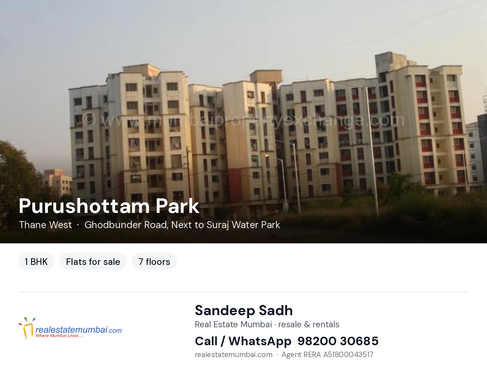 Purushottam Park, Thane West — 1 BHK flats for sale | Real Estate Mumbai, Sandeep Sadh 98200 30685