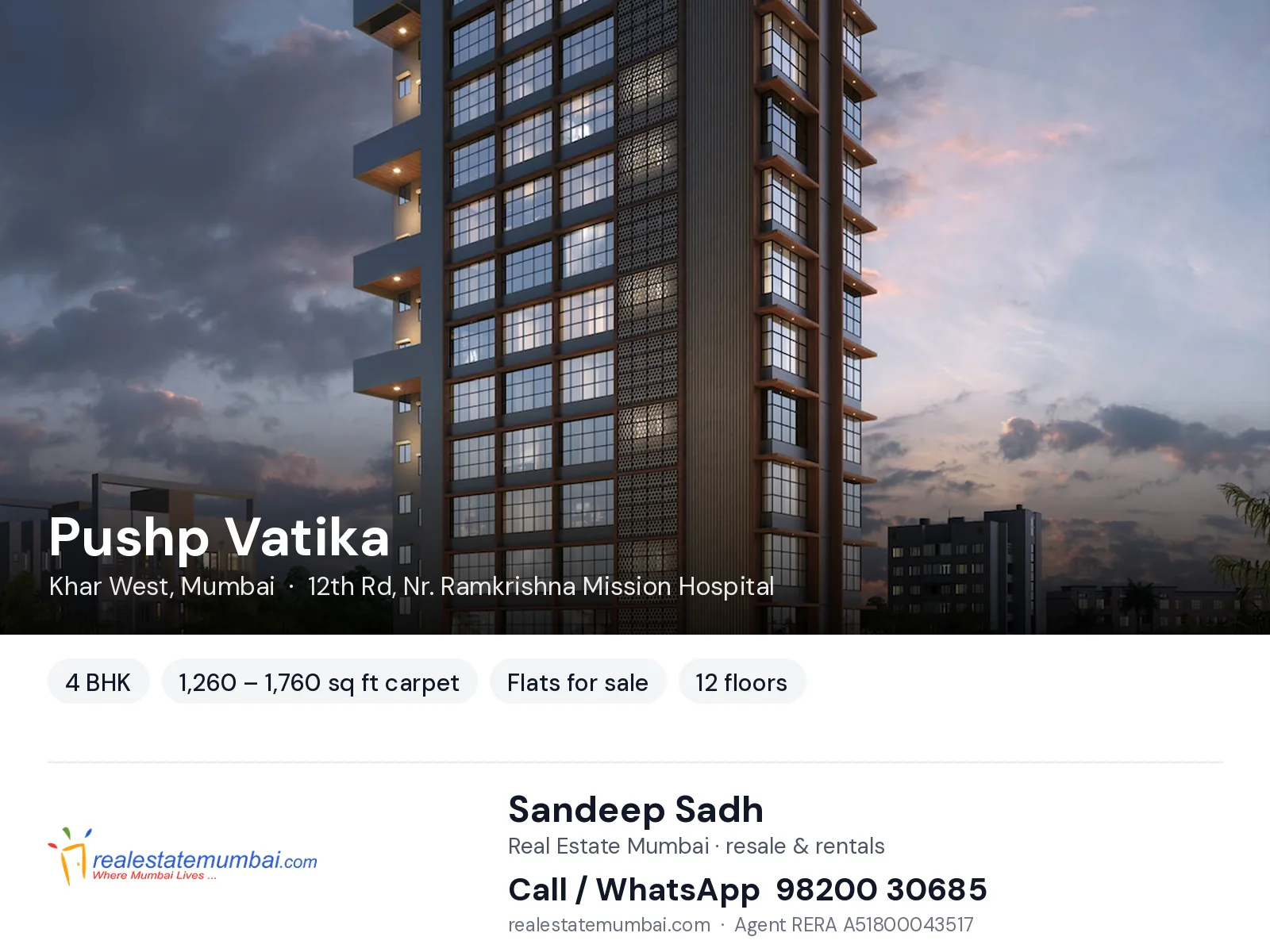 Pushp Vatika, Khar West, Mumbai — 4 BHK flats for sale | Real Estate Mumbai, Sandeep Sadh 98200 30685