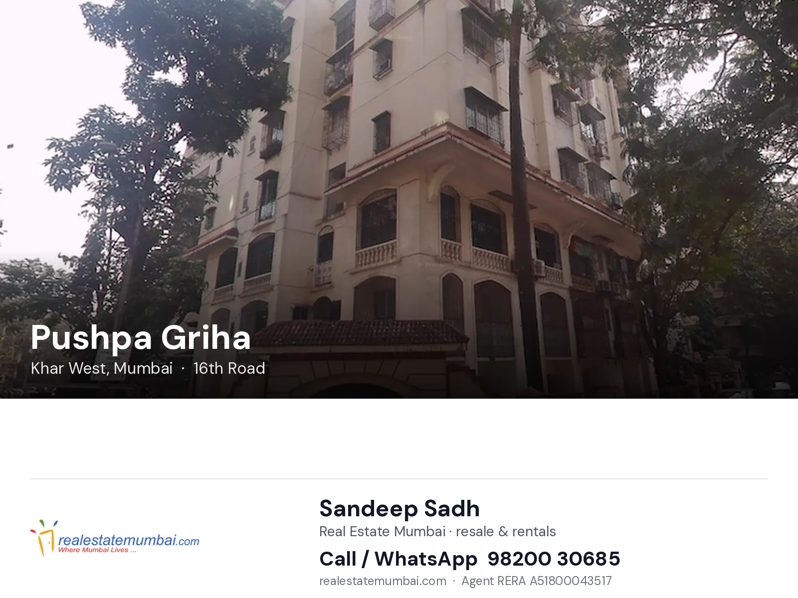 Pushpa Griha, Khar West, Mumbai — flats | Real Estate Mumbai, Sandeep Sadh 98200 30685