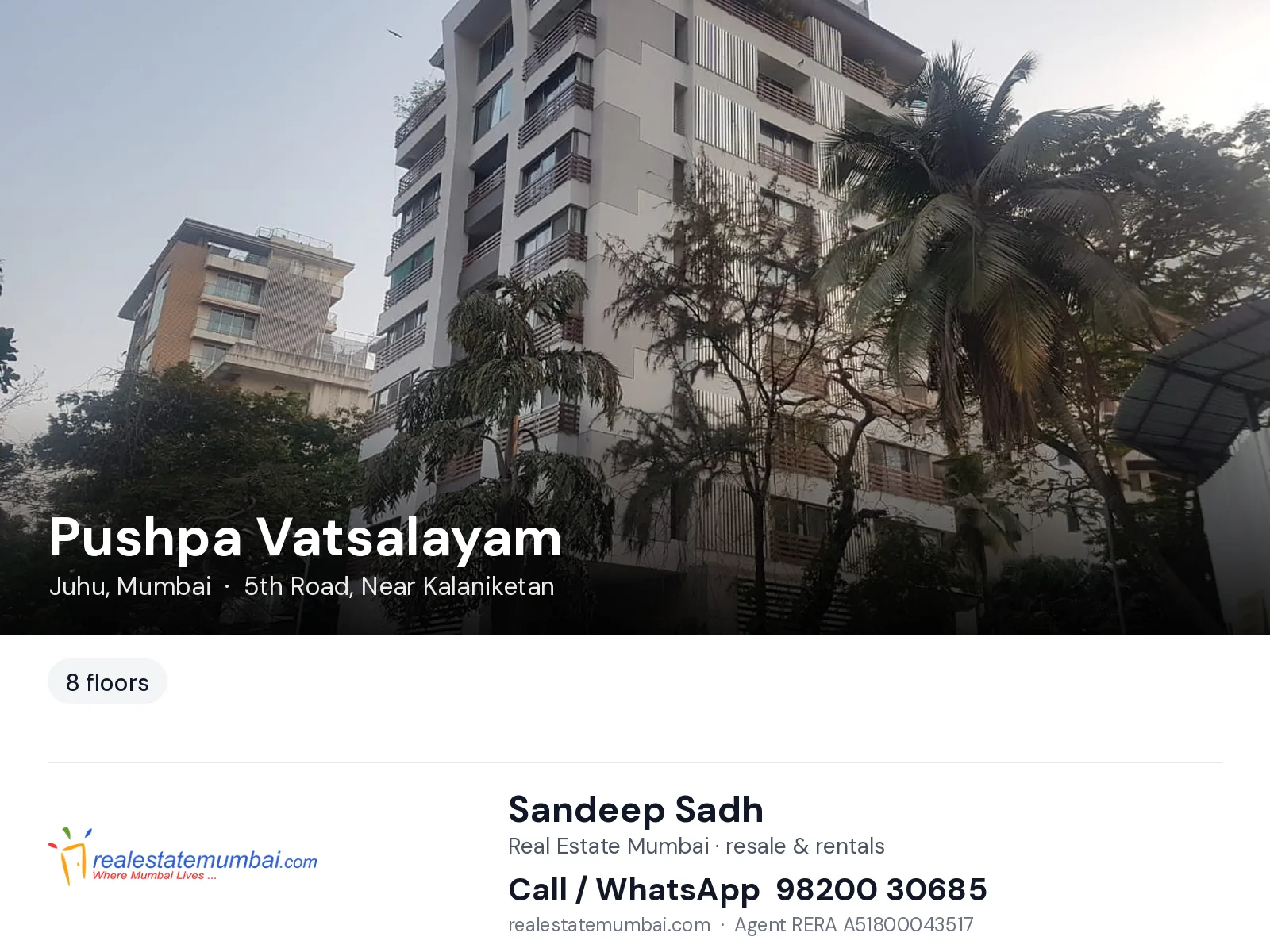 Pushpa Vatsalayam, Juhu, Mumbai — flats | Real Estate Mumbai, Sandeep Sadh 98200 30685