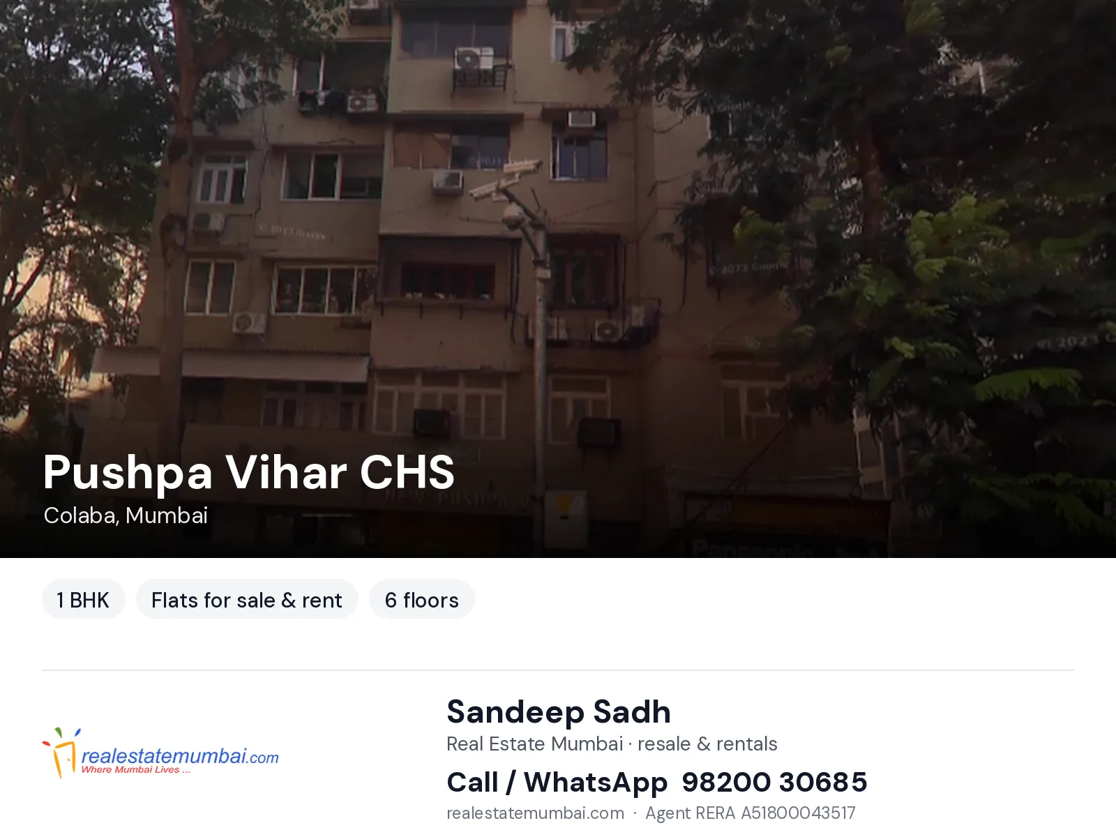 Pushpa Vihar CHS, Colaba, Mumbai — 1 BHK flats for sale & rent | Real Estate Mumbai, Sandeep Sadh 98200 30685