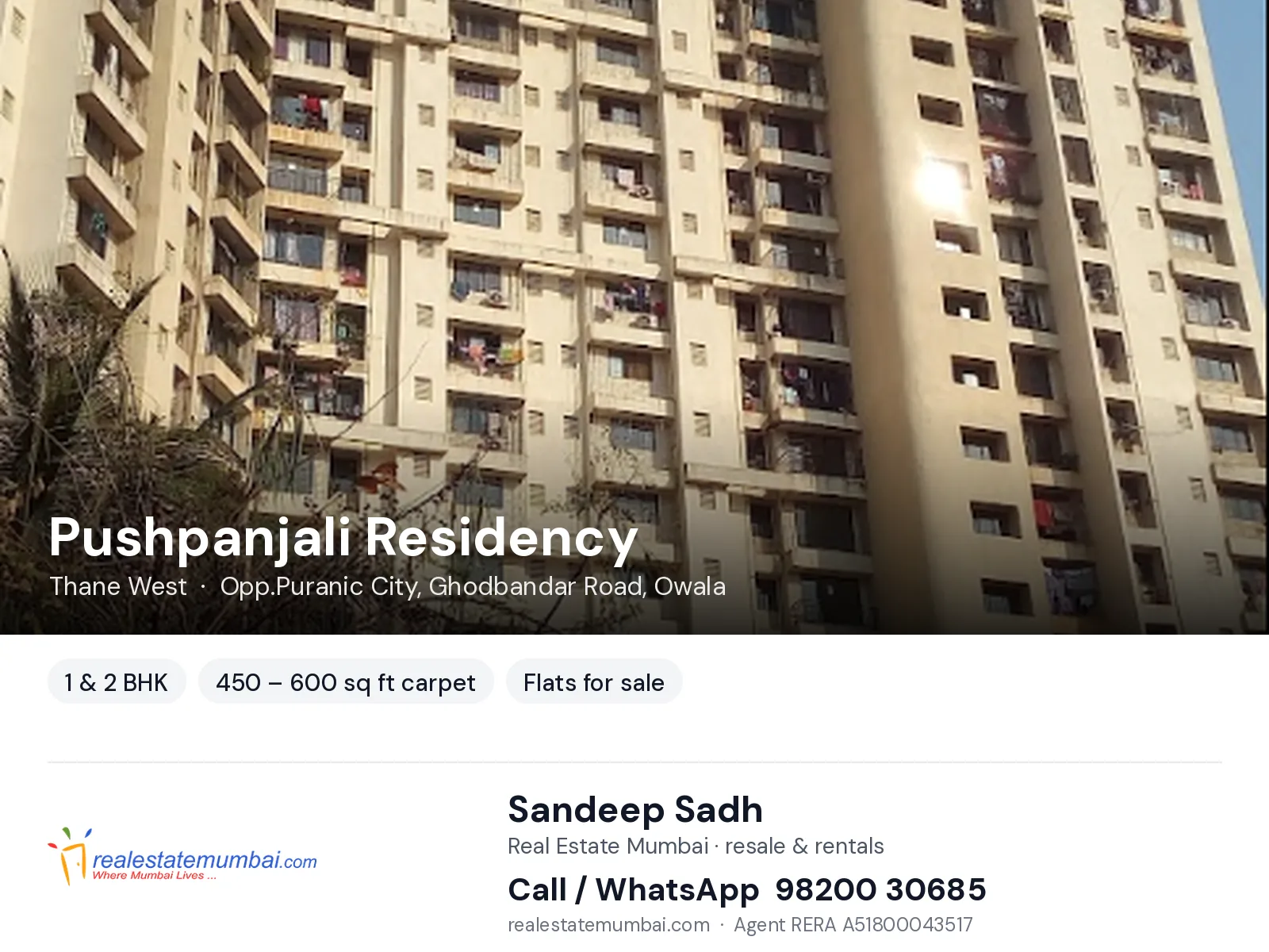 Pushpanjali Residency, Thane West — 1 & 2 BHK flats for sale | Real Estate Mumbai, Sandeep Sadh 98200 30685