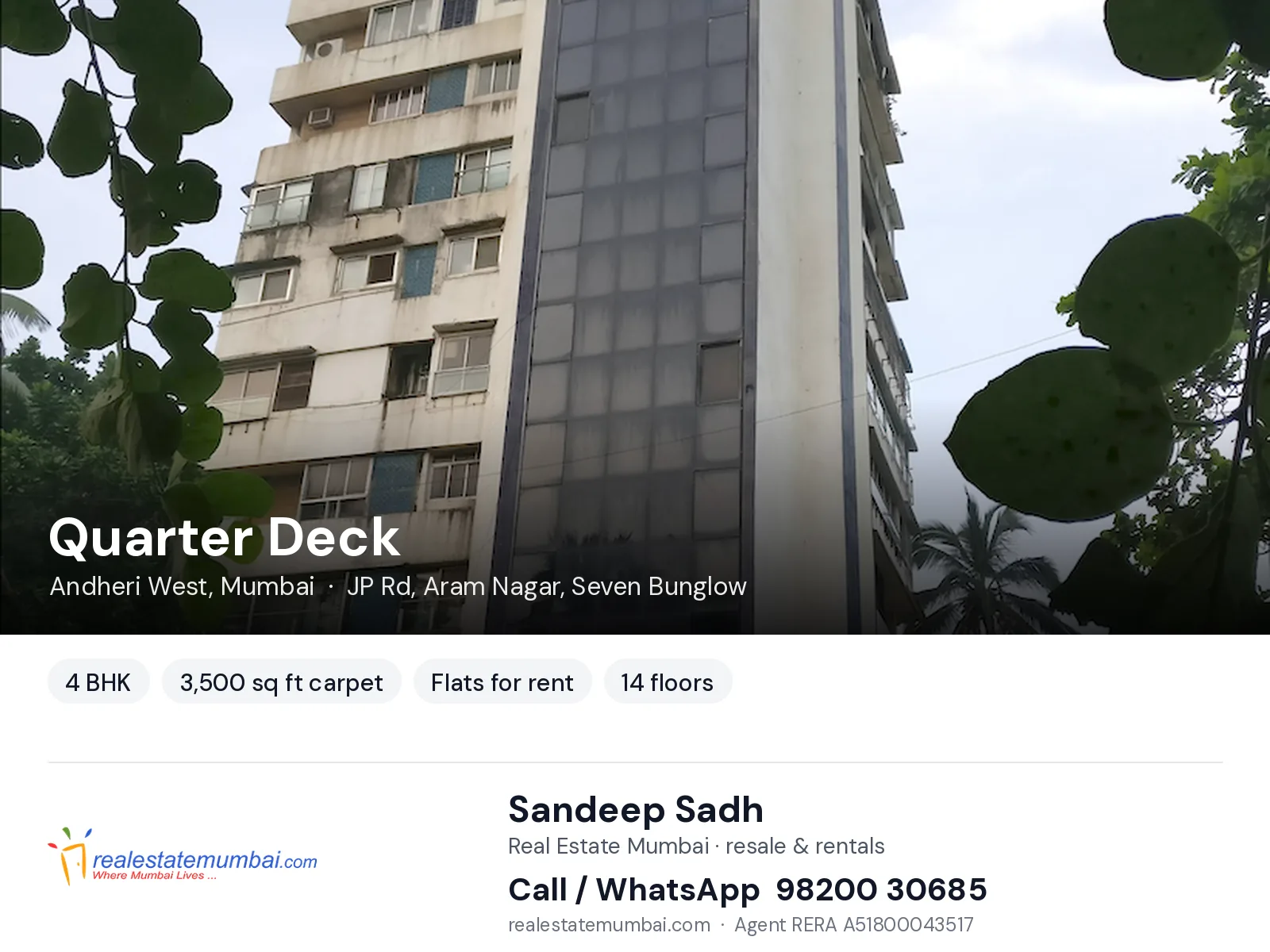Quarter Deck, Andheri West, Mumbai — 4 BHK flats for rent | Real Estate Mumbai, Sandeep Sadh 98200 30685