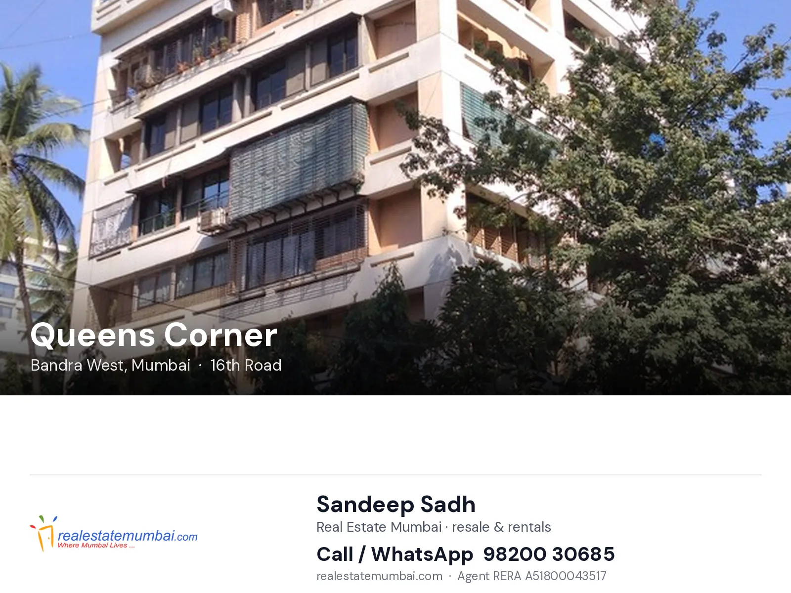 Queens Corner, Bandra West, Mumbai — flats | Real Estate Mumbai, Sandeep Sadh 98200 30685