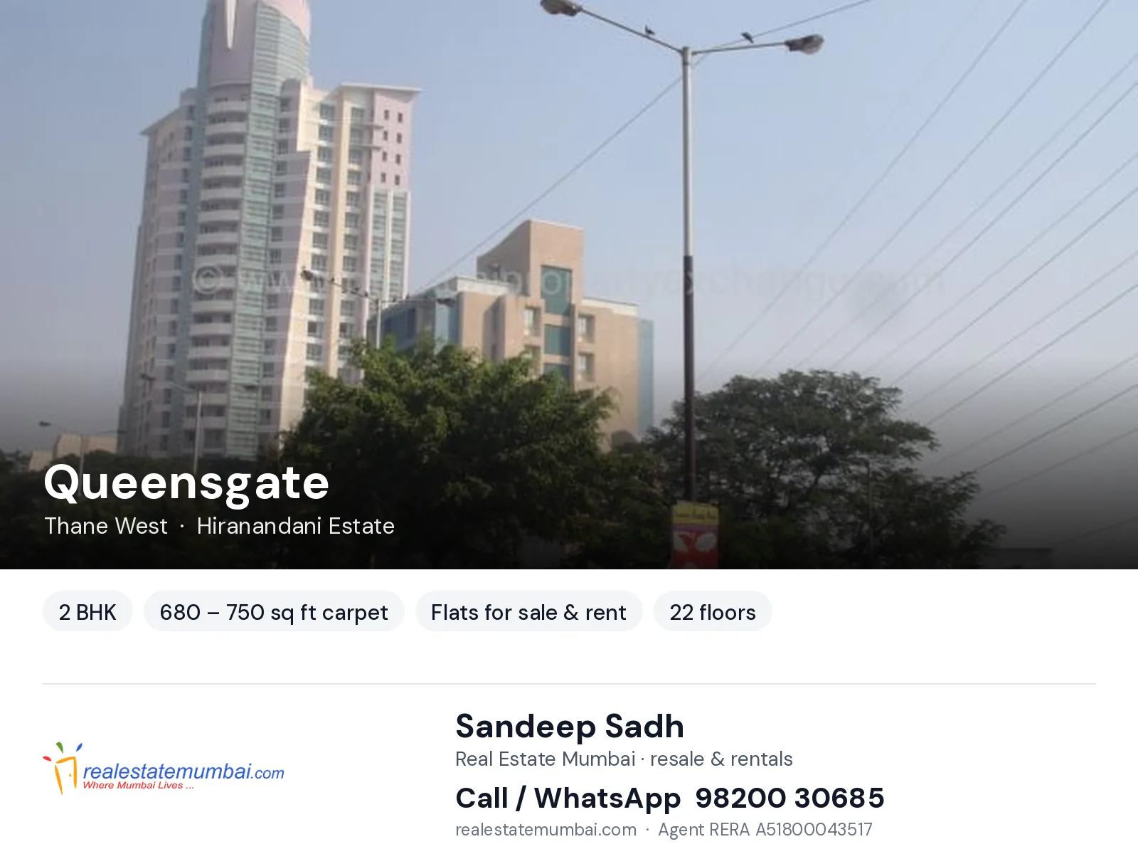 Queensgate, Thane West — 2 BHK flats for sale & rent | Real Estate Mumbai, Sandeep Sadh 98200 30685