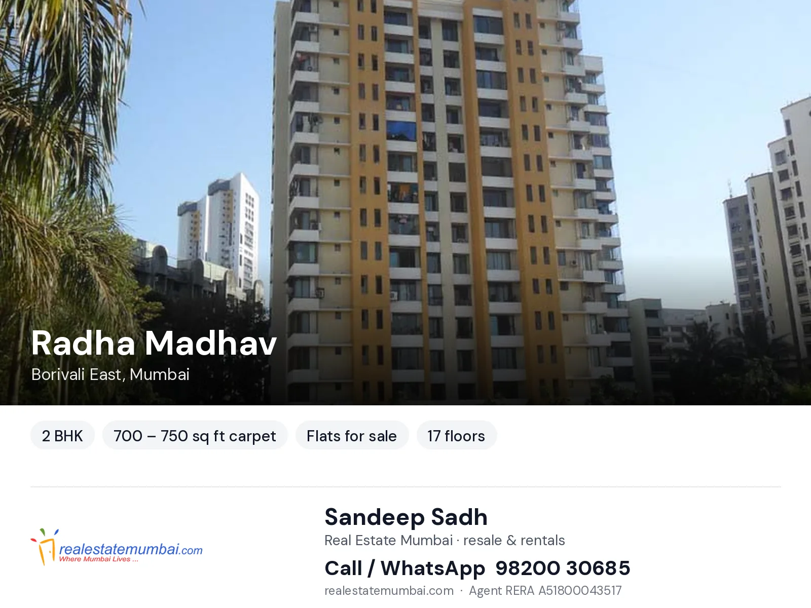 Radha Madhav, Borivali East, Mumbai — 2 BHK flats for sale | Real Estate Mumbai, Sandeep Sadh 98200 30685