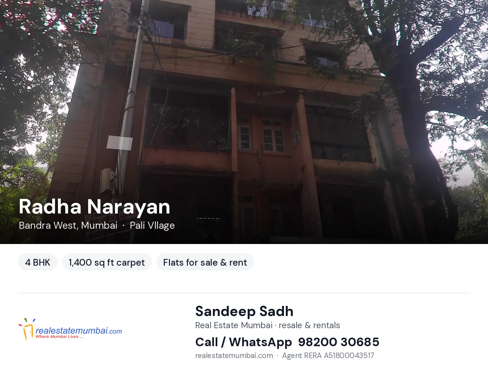 Radha Narayan, Bandra West, Mumbai — 4 BHK flats for sale & rent | Real Estate Mumbai, Sandeep Sadh 98200 30685
