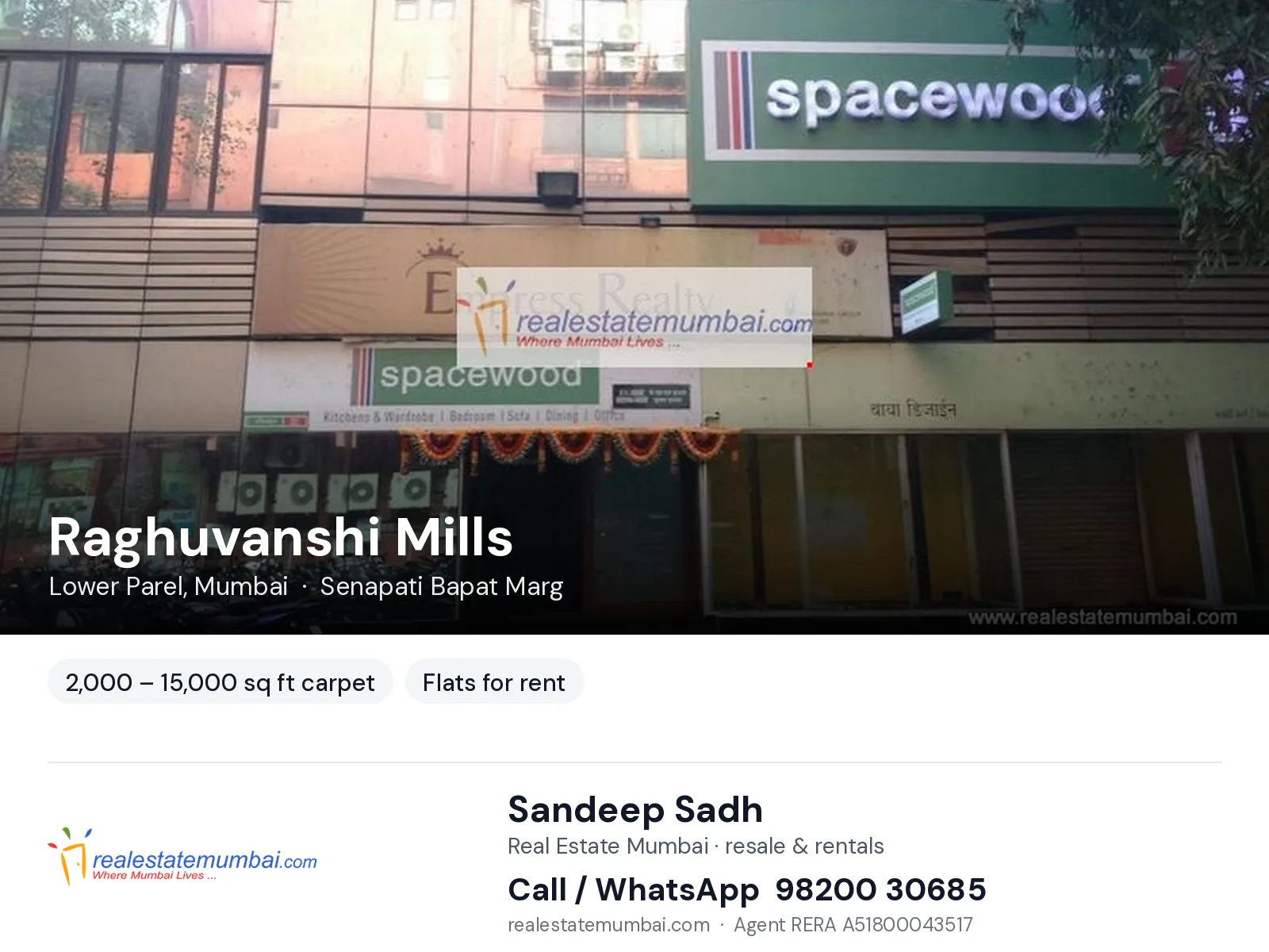Raghuvanshi Mills, Lower Parel, Mumbai — flats for rent | Real Estate Mumbai, Sandeep Sadh 98200 30685
