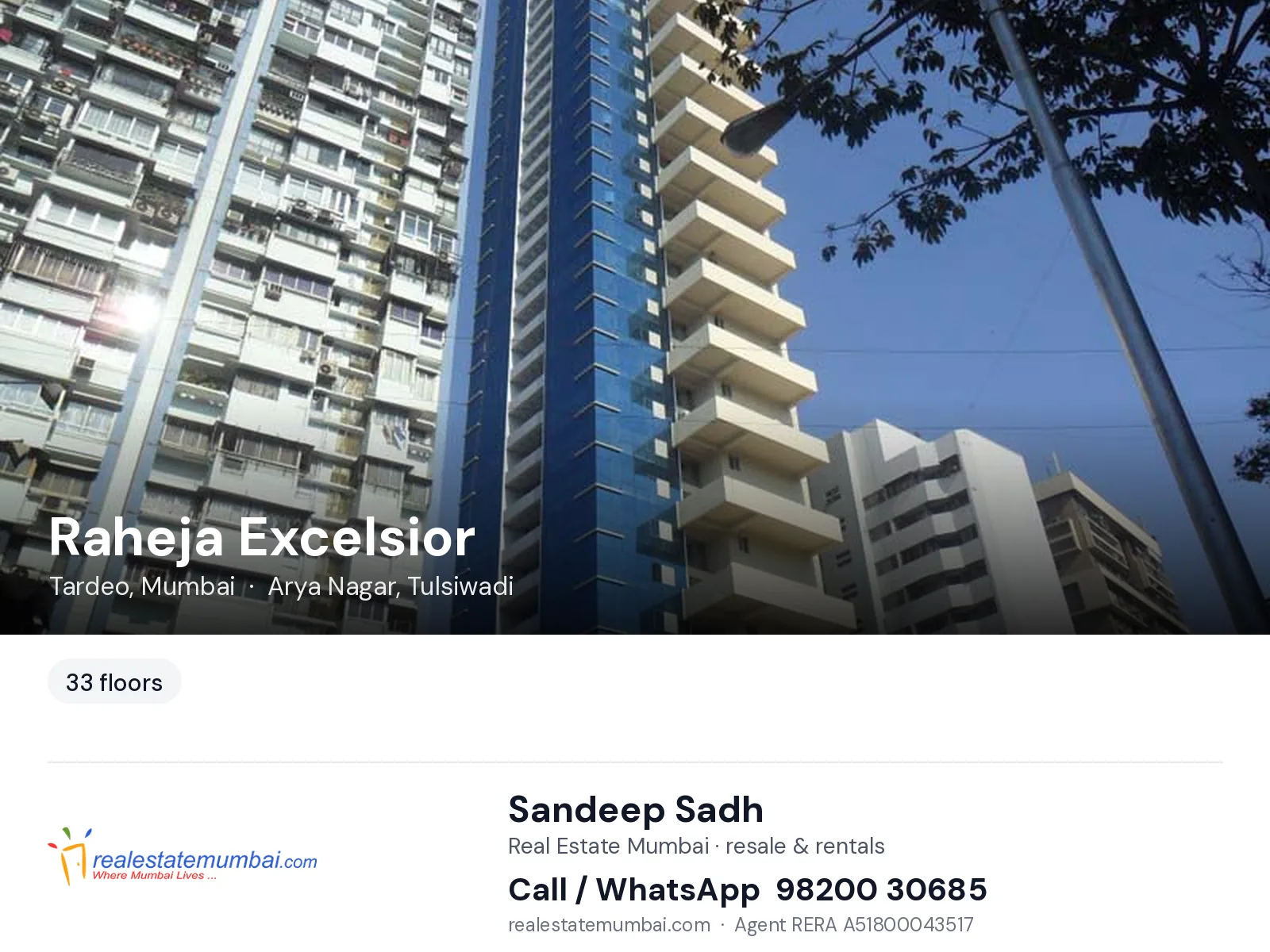 Raheja Excelsior, Tardeo, Mumbai — flats | Real Estate Mumbai, Sandeep Sadh 98200 30685