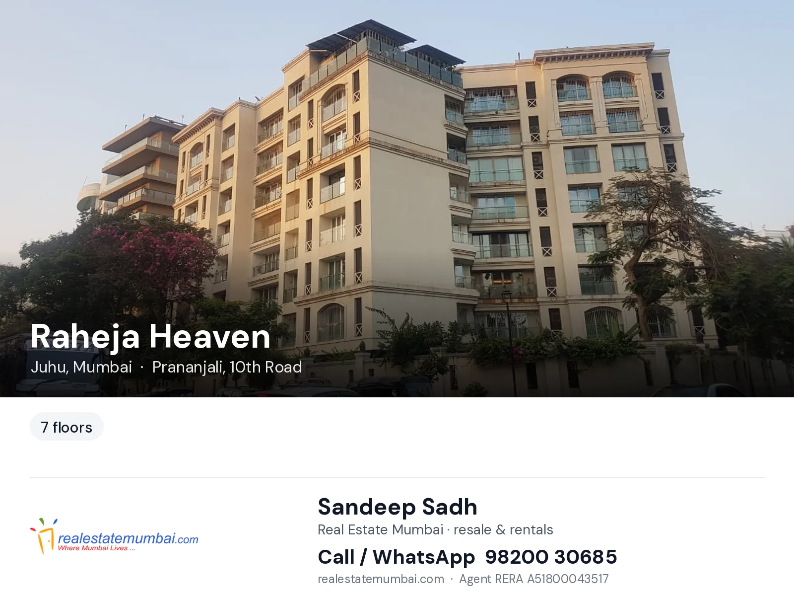 Raheja Heaven, Juhu, Mumbai — flats | Real Estate Mumbai, Sandeep Sadh 98200 30685