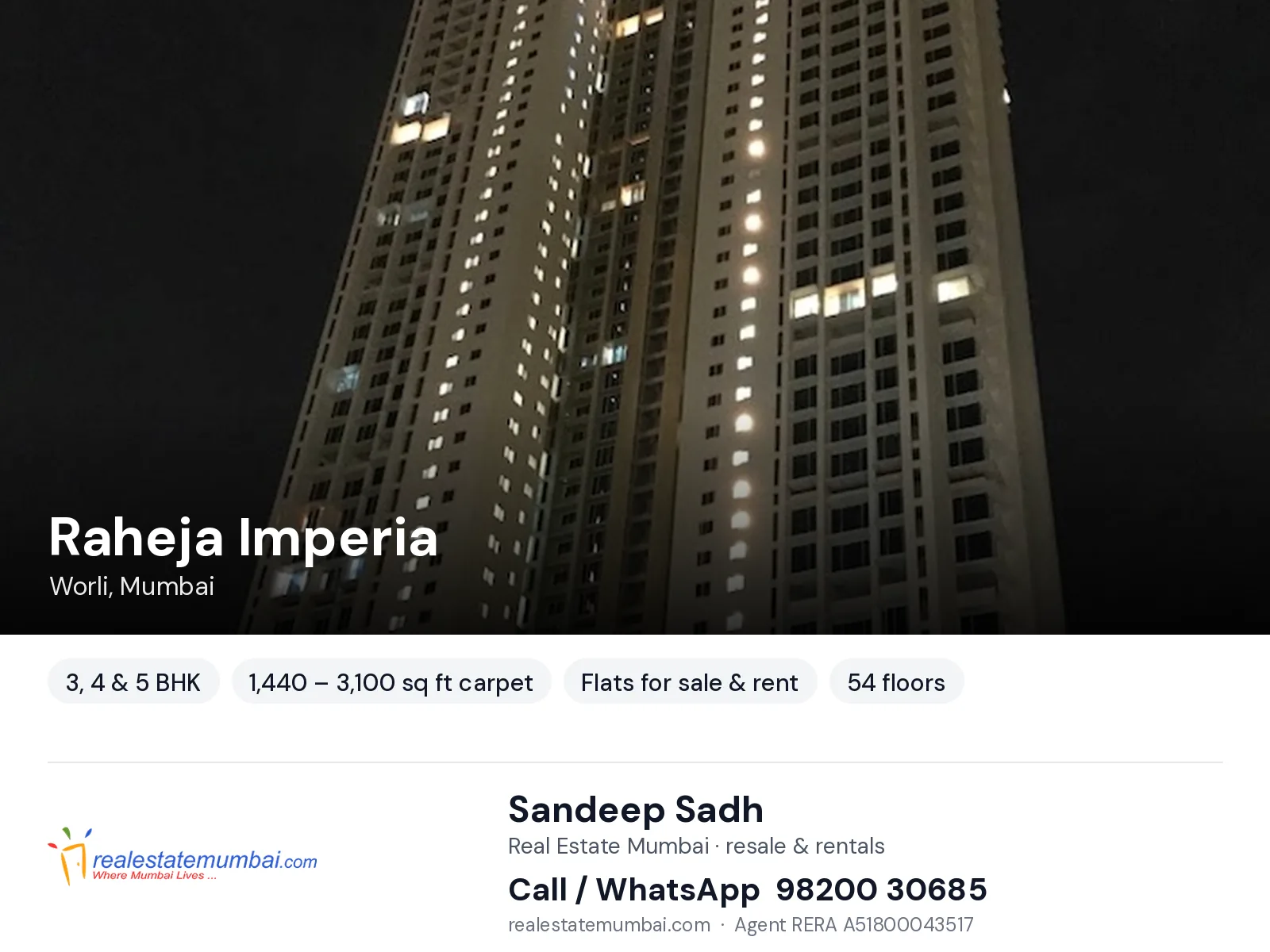 Raheja Imperia, Worli, Mumbai — 3, 4 & 5 BHK flats for sale & rent | Real Estate Mumbai, Sandeep Sadh 98200 30685