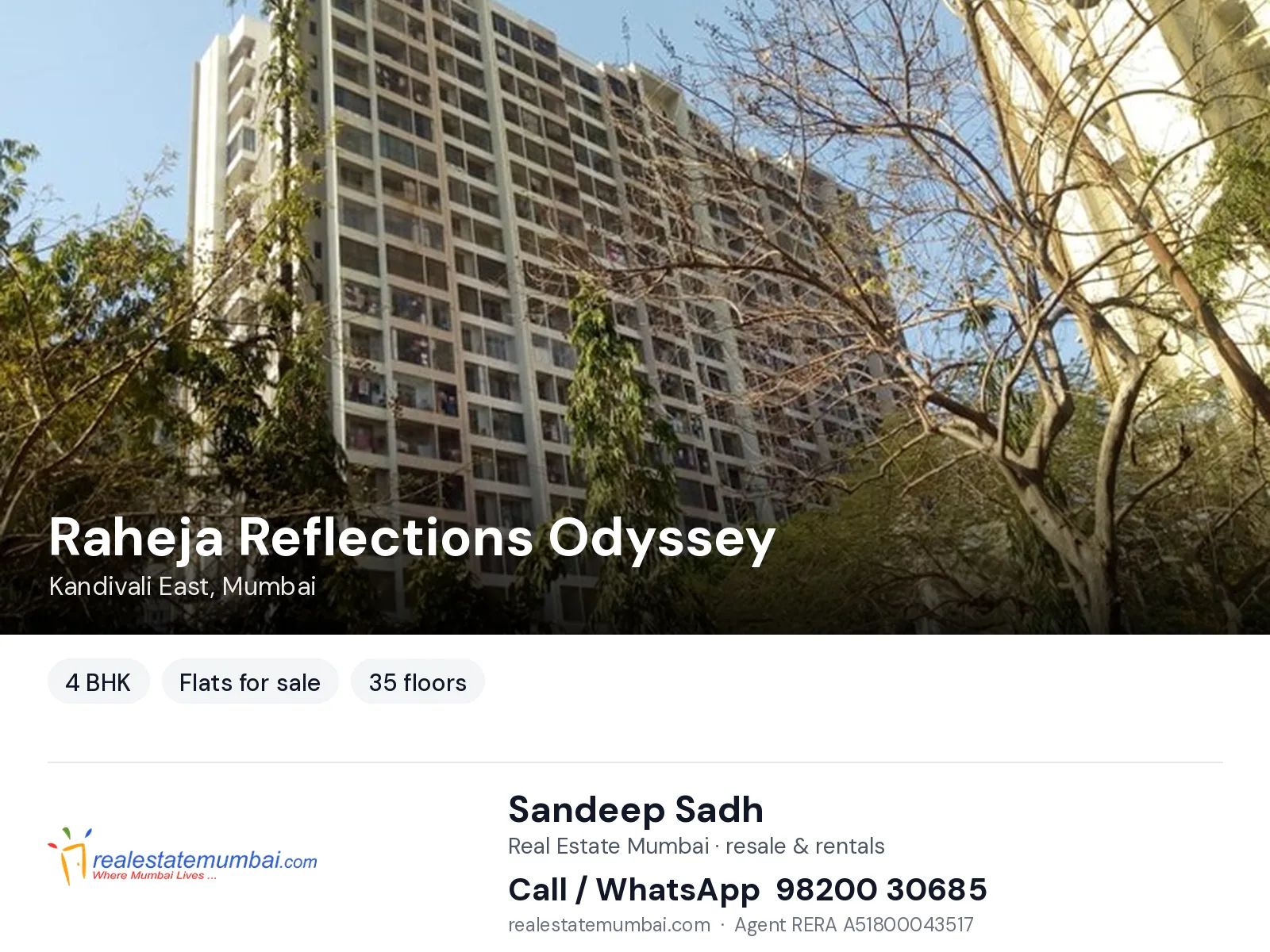 Raheja Reflections Odyssey, Kandivali East, Mumbai — 4 BHK flats for sale | Real Estate Mumbai, Sandeep Sadh 98200 30685