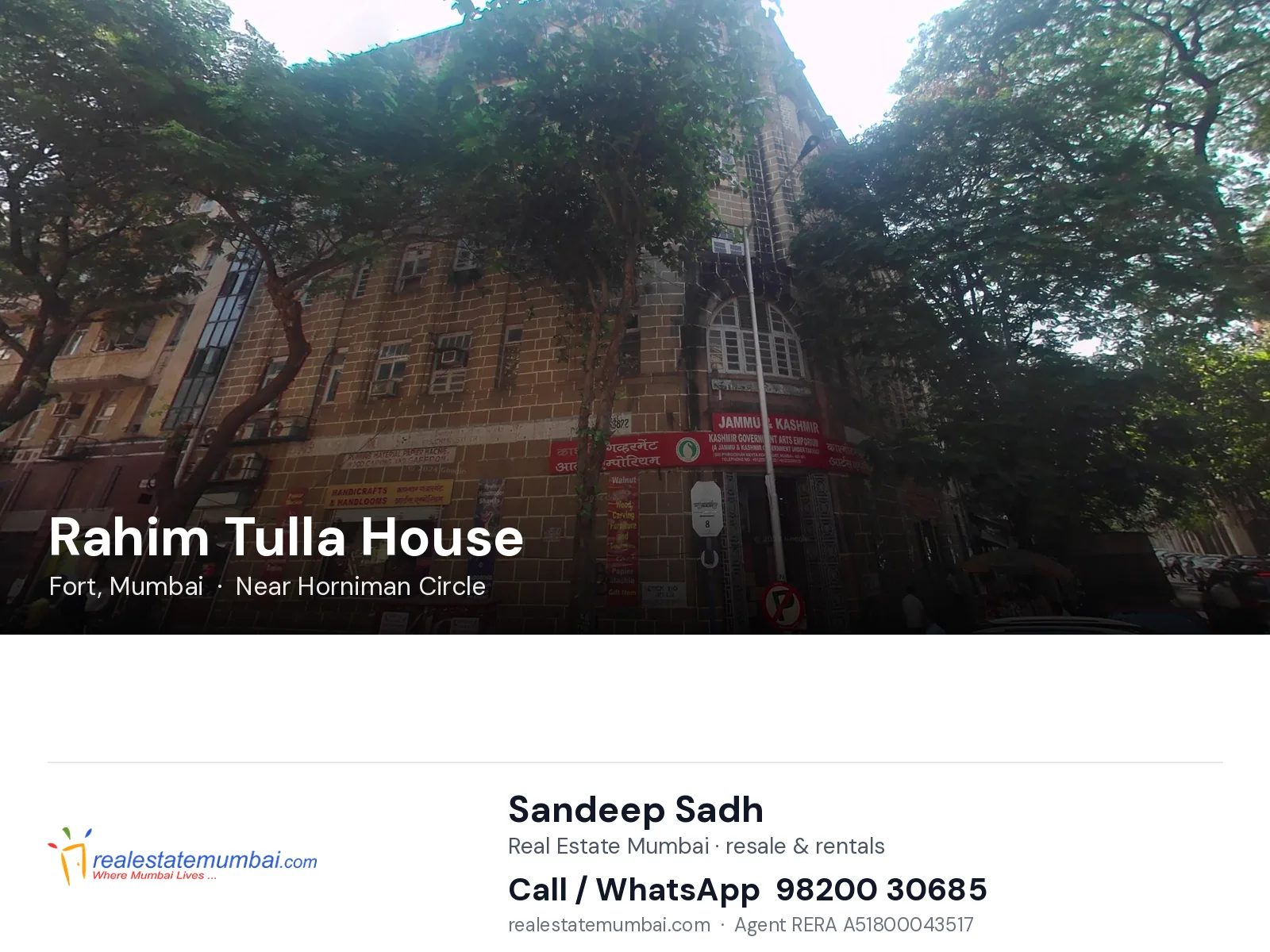 Rahim Tulla House, Fort, Mumbai — flats | Real Estate Mumbai, Sandeep Sadh 98200 30685