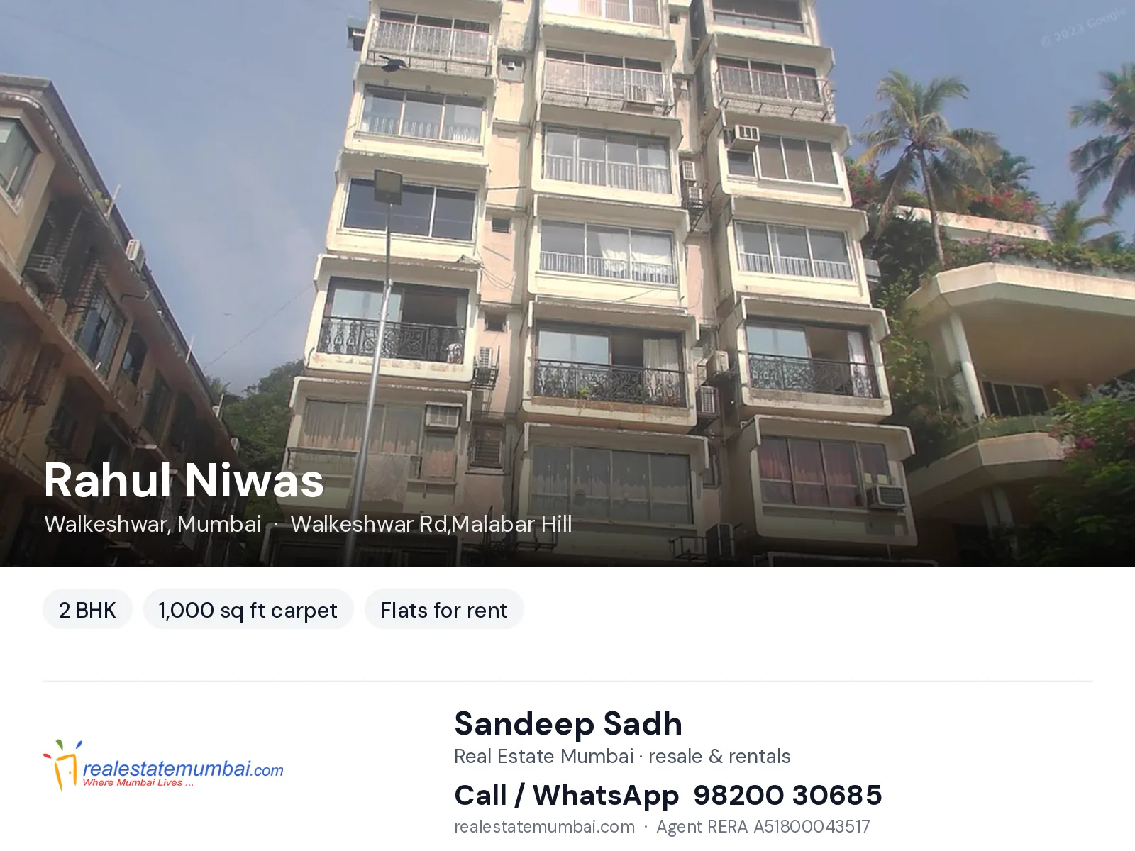Rahul Niwas, Walkeshwar, Mumbai — 2 BHK flats for rent | Real Estate Mumbai, Sandeep Sadh 98200 30685
