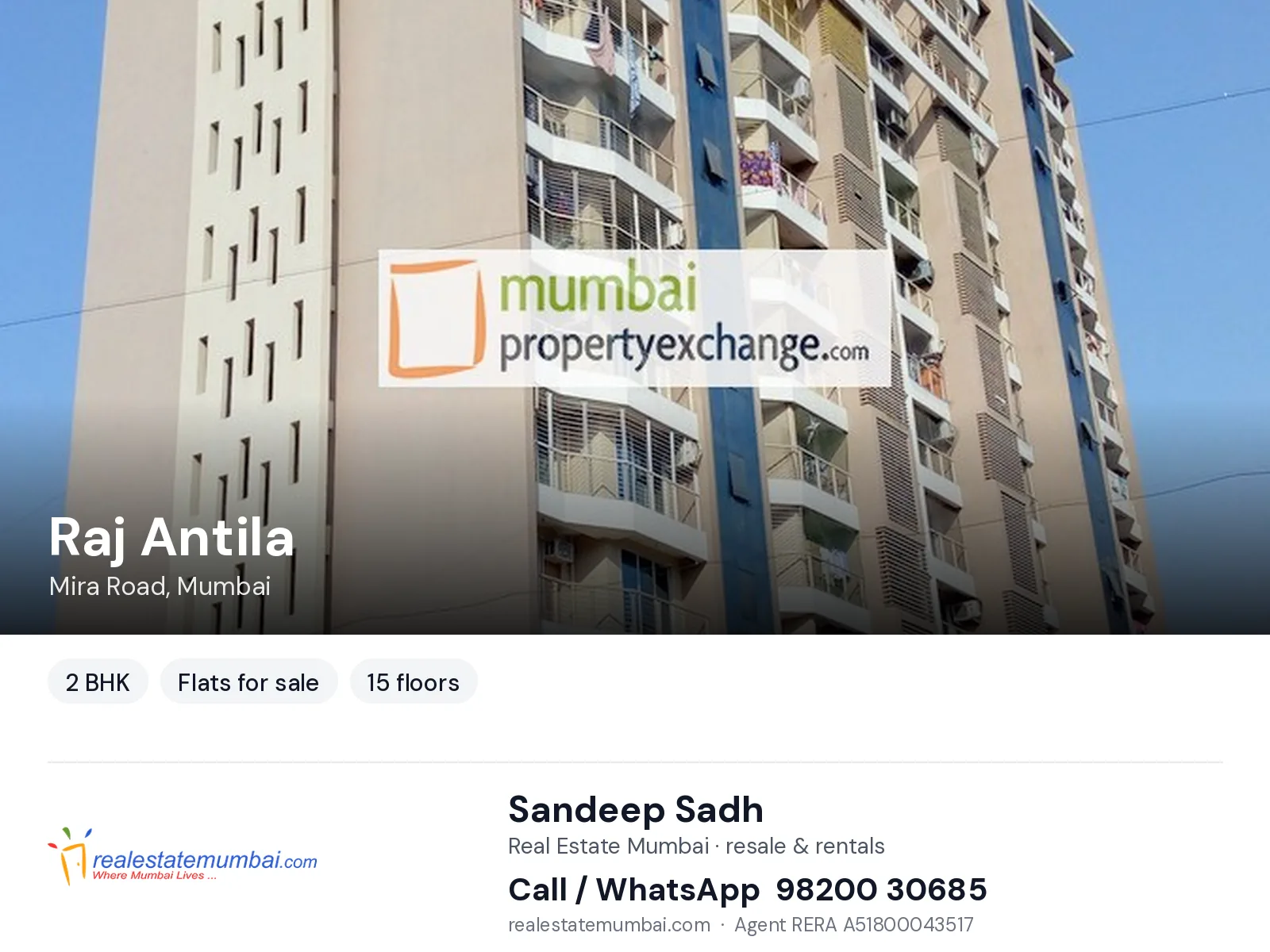Raj Antila, Mira Road, Mumbai — 2 BHK flats for sale | Real Estate Mumbai, Sandeep Sadh 98200 30685
