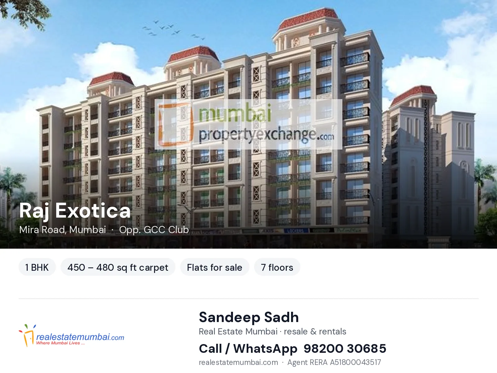 Raj Exotica, Mira Road, Mumbai — 1 BHK flats for sale | Real Estate Mumbai, Sandeep Sadh 98200 30685