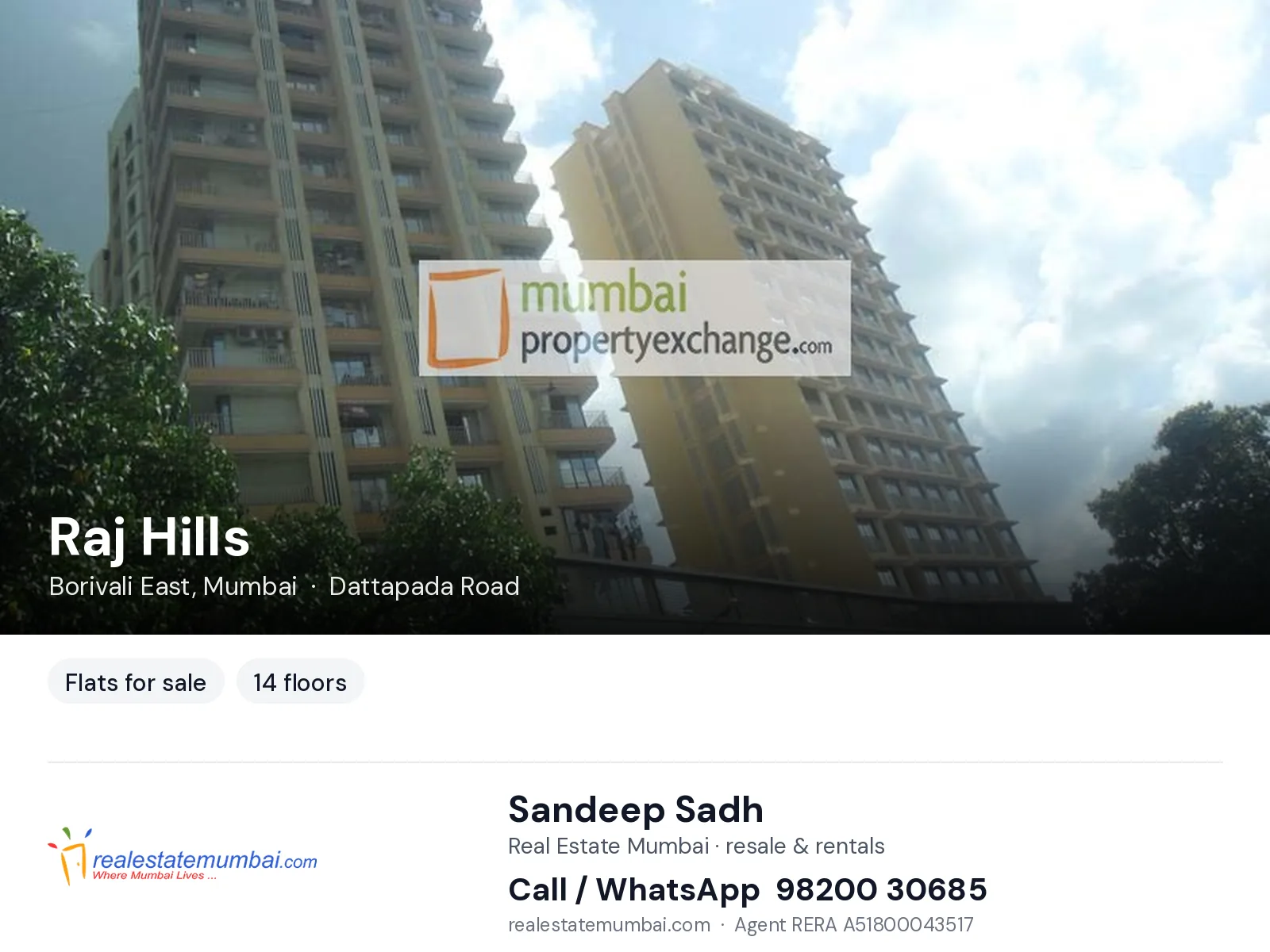 Raj Hills, Borivali East, Mumbai — flats for sale | Real Estate Mumbai, Sandeep Sadh 98200 30685