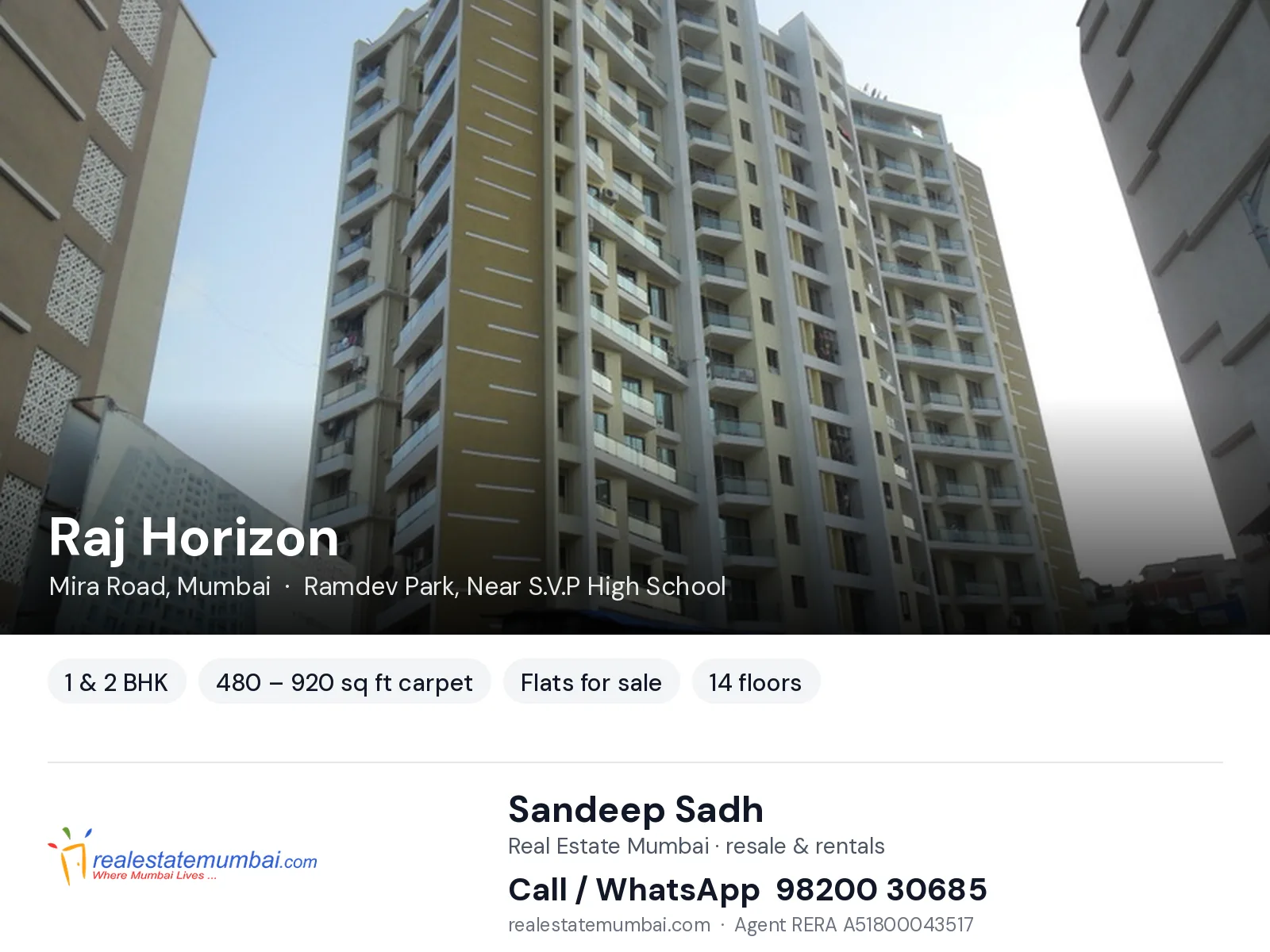 Raj Horizon, Mira Road, Mumbai — 1 & 2 BHK flats for sale | Real Estate Mumbai, Sandeep Sadh 98200 30685