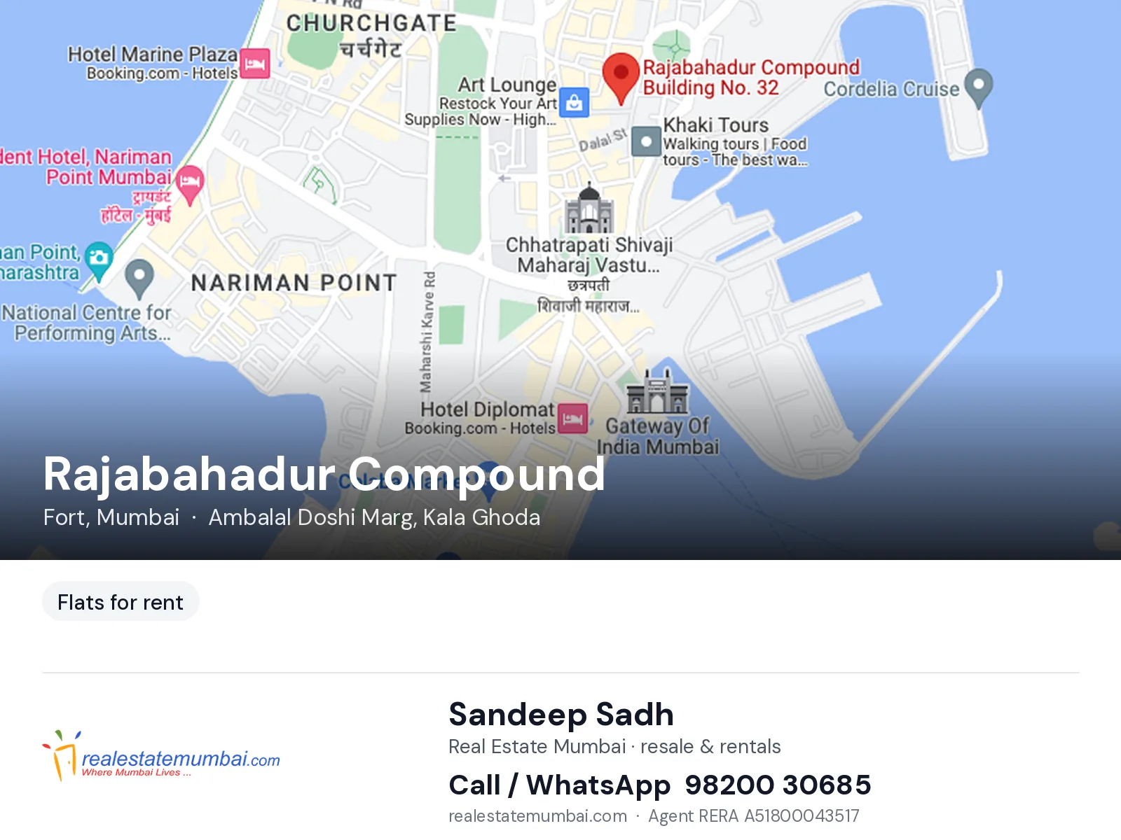 Rajabahadur Compound, Fort, Mumbai — flats for rent | Real Estate Mumbai, Sandeep Sadh 98200 30685