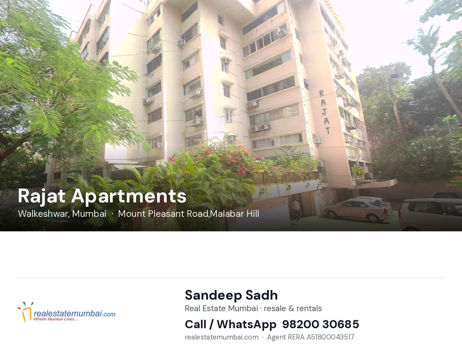 Rajat Apartments, Walkeshwar, Mumbai — flats | Real Estate Mumbai, Sandeep Sadh 98200 30685
