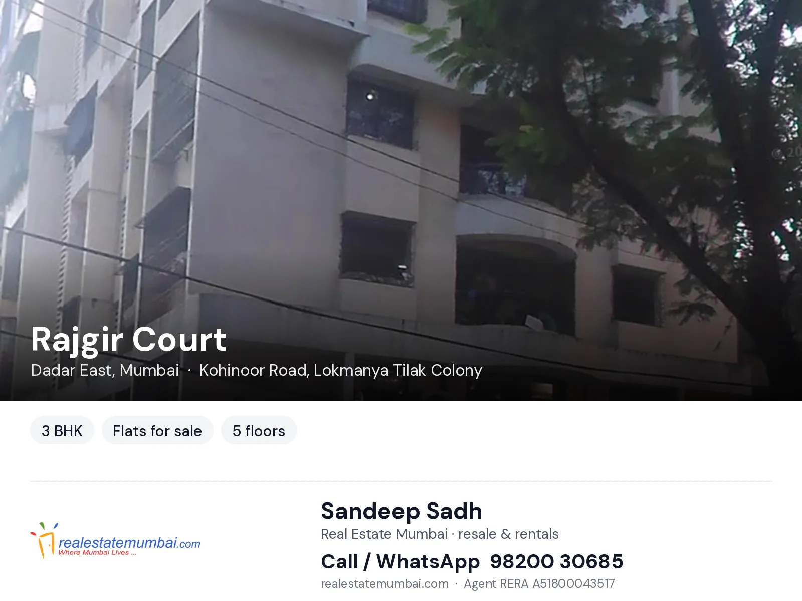 Rajgir Court, Dadar East, Mumbai — 3 BHK flats for sale | Real Estate Mumbai, Sandeep Sadh 98200 30685