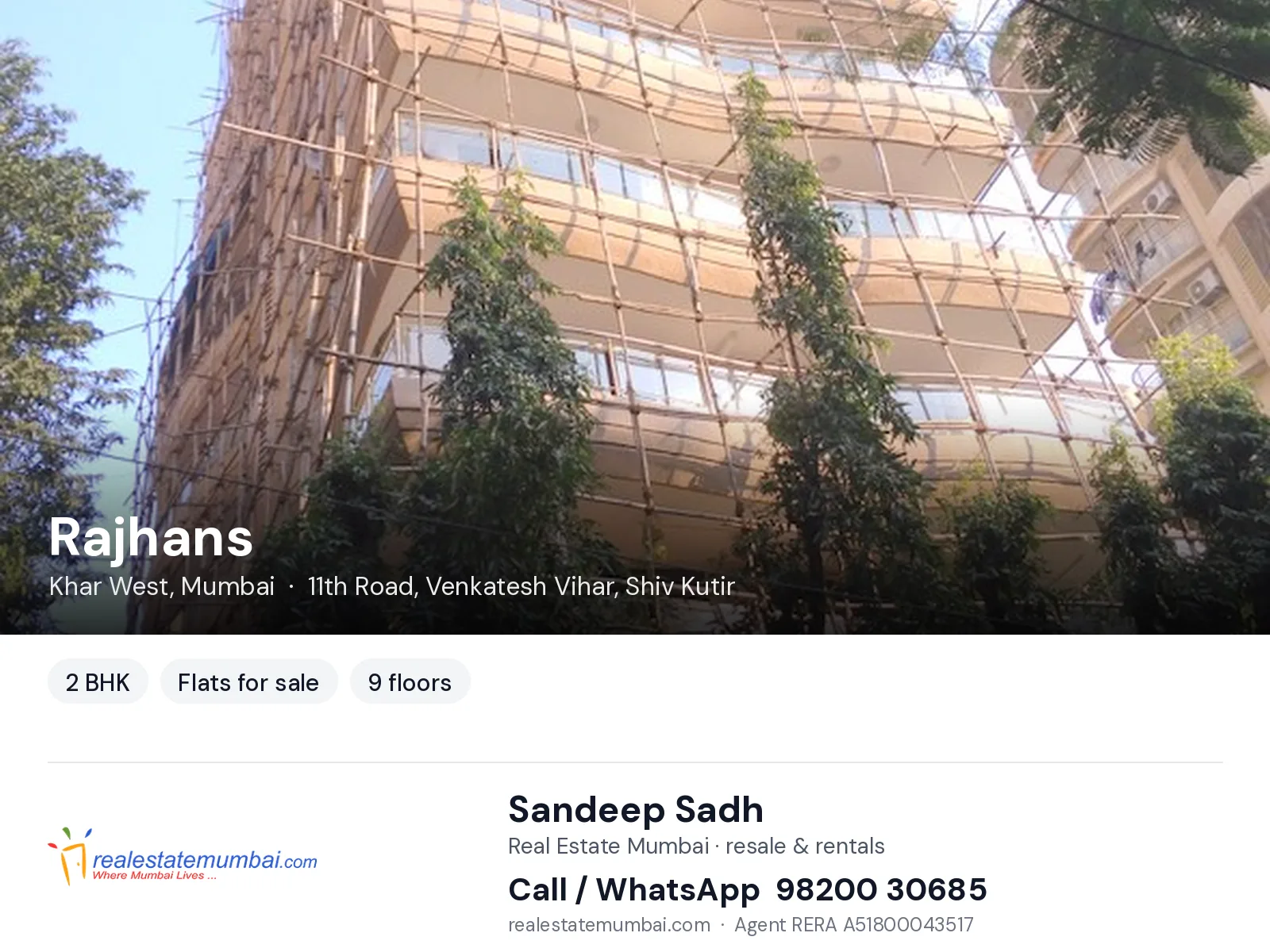 Rajhans, Khar West, Mumbai — 2 BHK flats for sale | Real Estate Mumbai, Sandeep Sadh 98200 30685