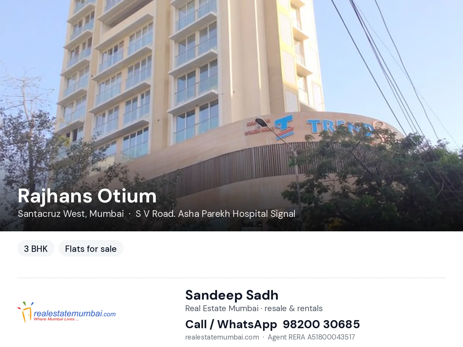 Rajhans Otium, Santacruz West, Mumbai — 3 BHK flats for sale | Real Estate Mumbai, Sandeep Sadh 98200 30685