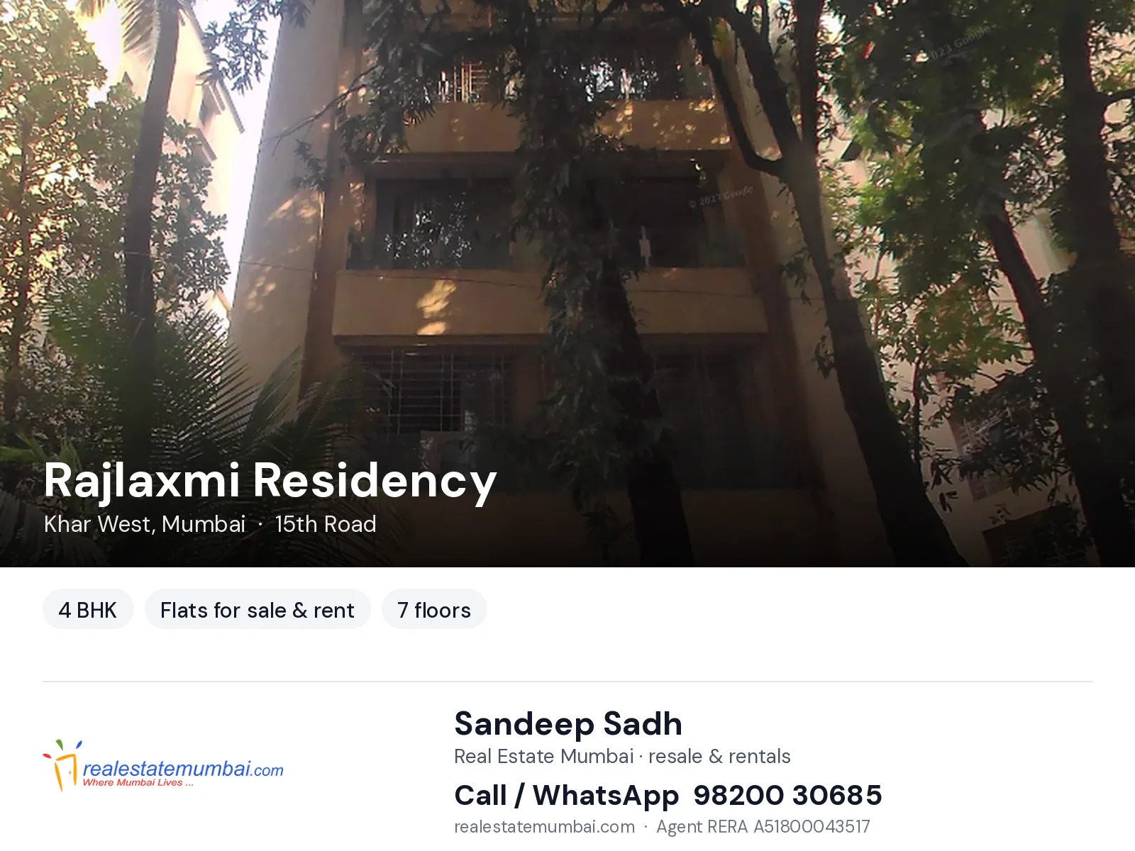 Rajlaxmi Residency, Khar West, Mumbai — 4 BHK flats for sale & rent | Real Estate Mumbai, Sandeep Sadh 98200 30685