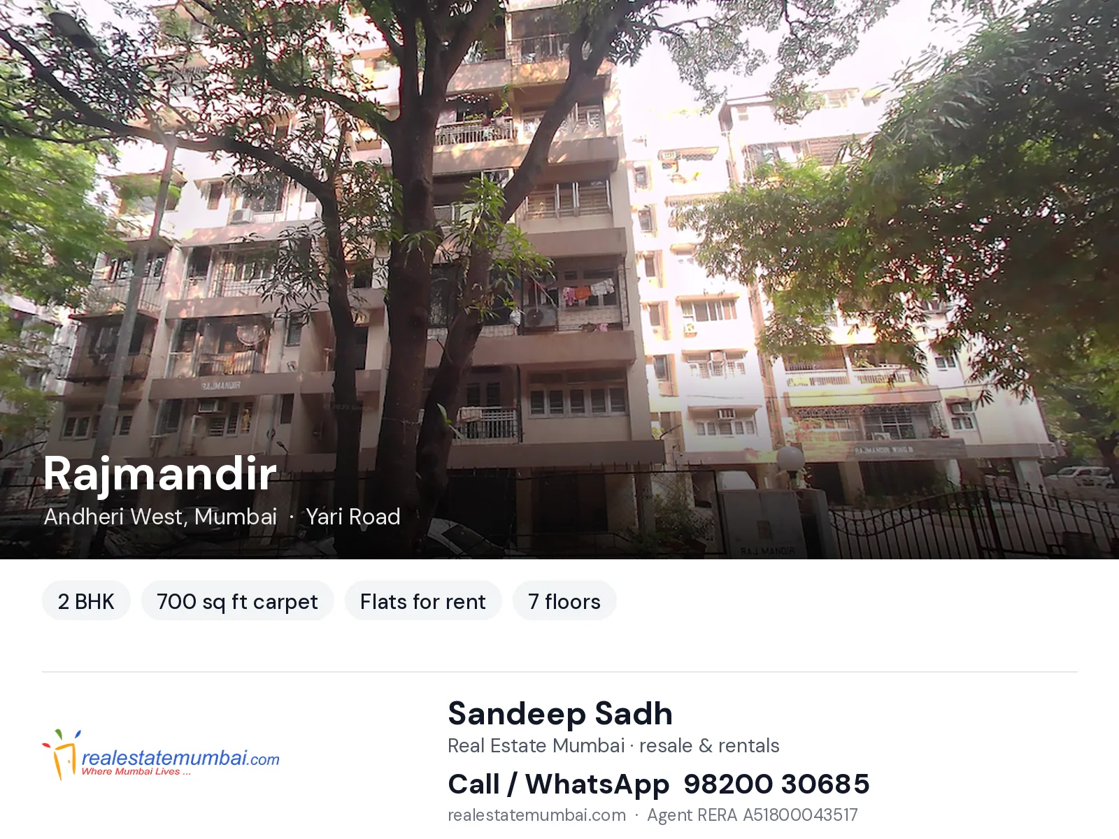 Rajmandir, Andheri West, Mumbai — 2 BHK flats for rent | Real Estate Mumbai, Sandeep Sadh 98200 30685