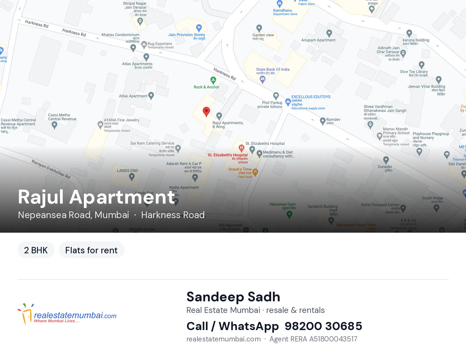 Rajul Apartment, Nepeansea Road, Mumbai — 2 BHK flats for rent | Real Estate Mumbai, Sandeep Sadh 98200 30685