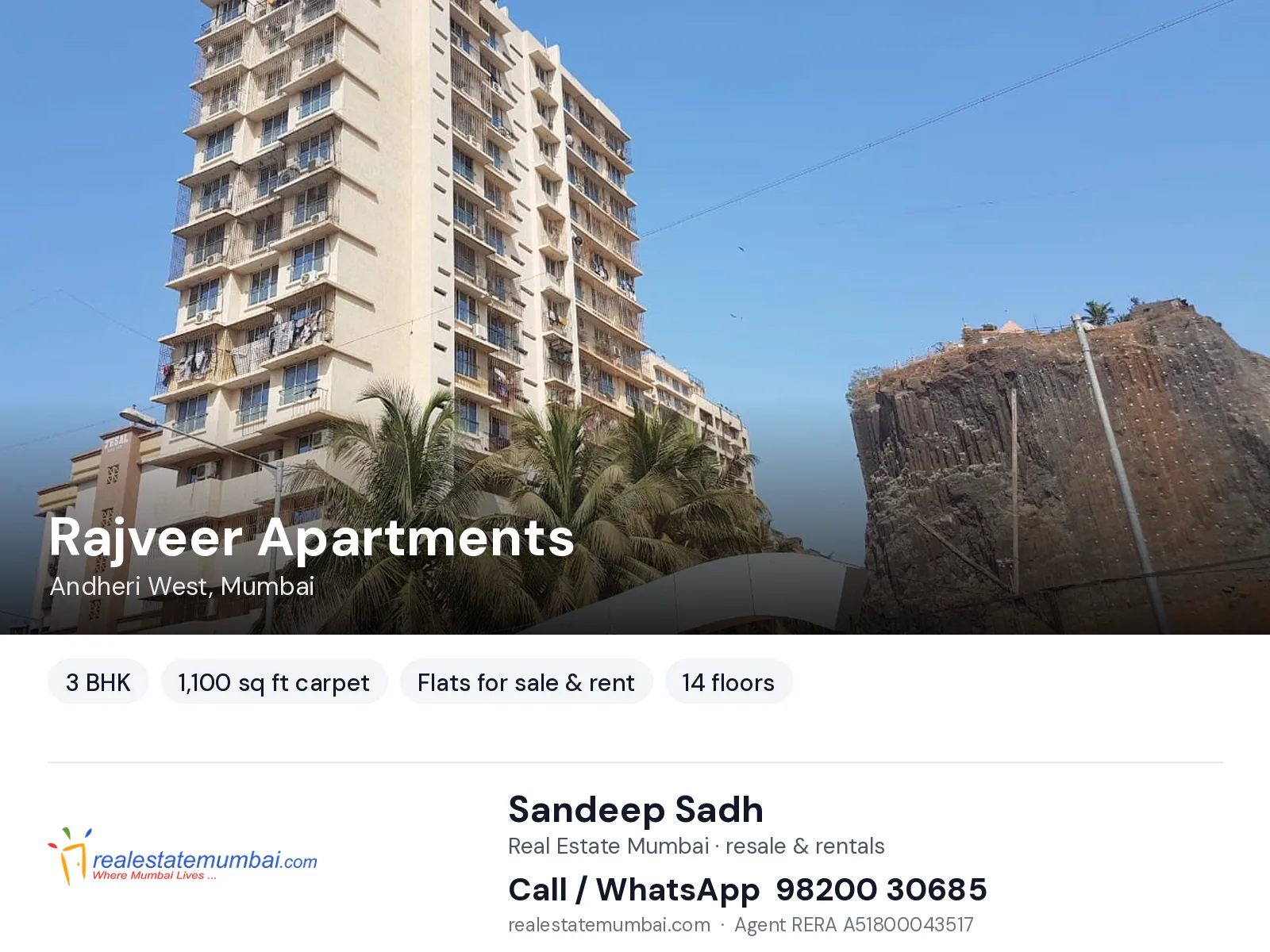 Rajveer Apartments, Andheri West, Mumbai — 3 BHK flats for sale & rent | Real Estate Mumbai, Sandeep Sadh 98200 30685