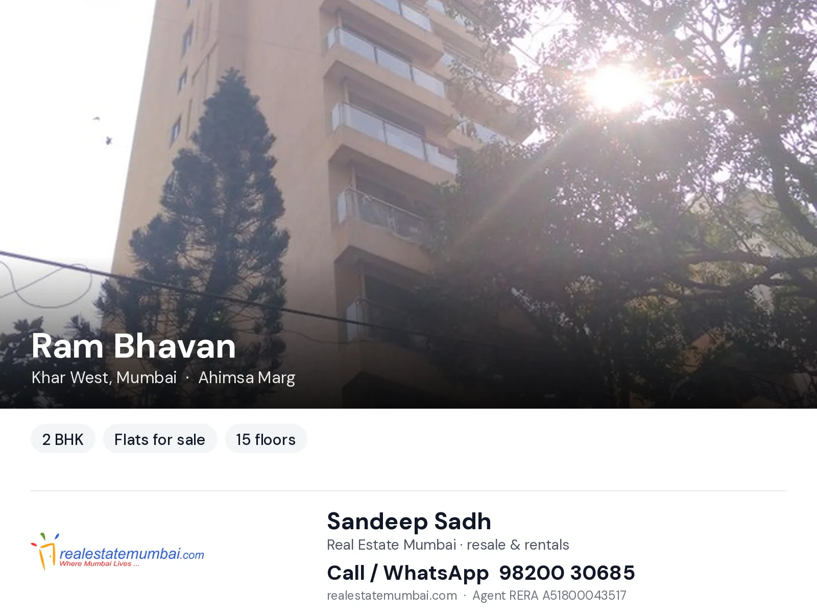 Ram Bhavan, Khar West, Mumbai — 2 BHK flats for sale | Real Estate Mumbai, Sandeep Sadh 98200 30685