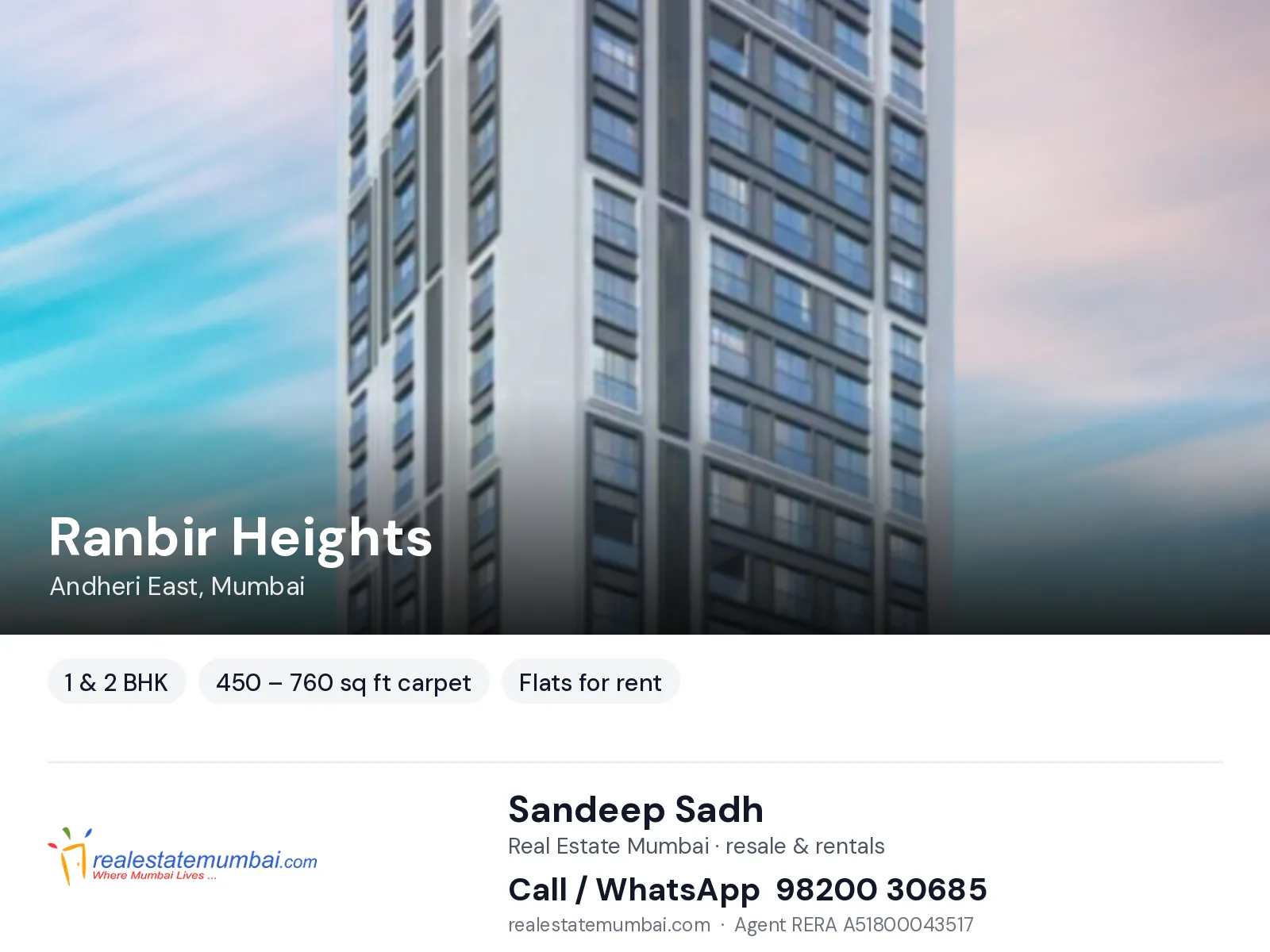 Ranbir Heights, Andheri East, Mumbai — 1 & 2 BHK flats for rent | Real Estate Mumbai, Sandeep Sadh 98200 30685