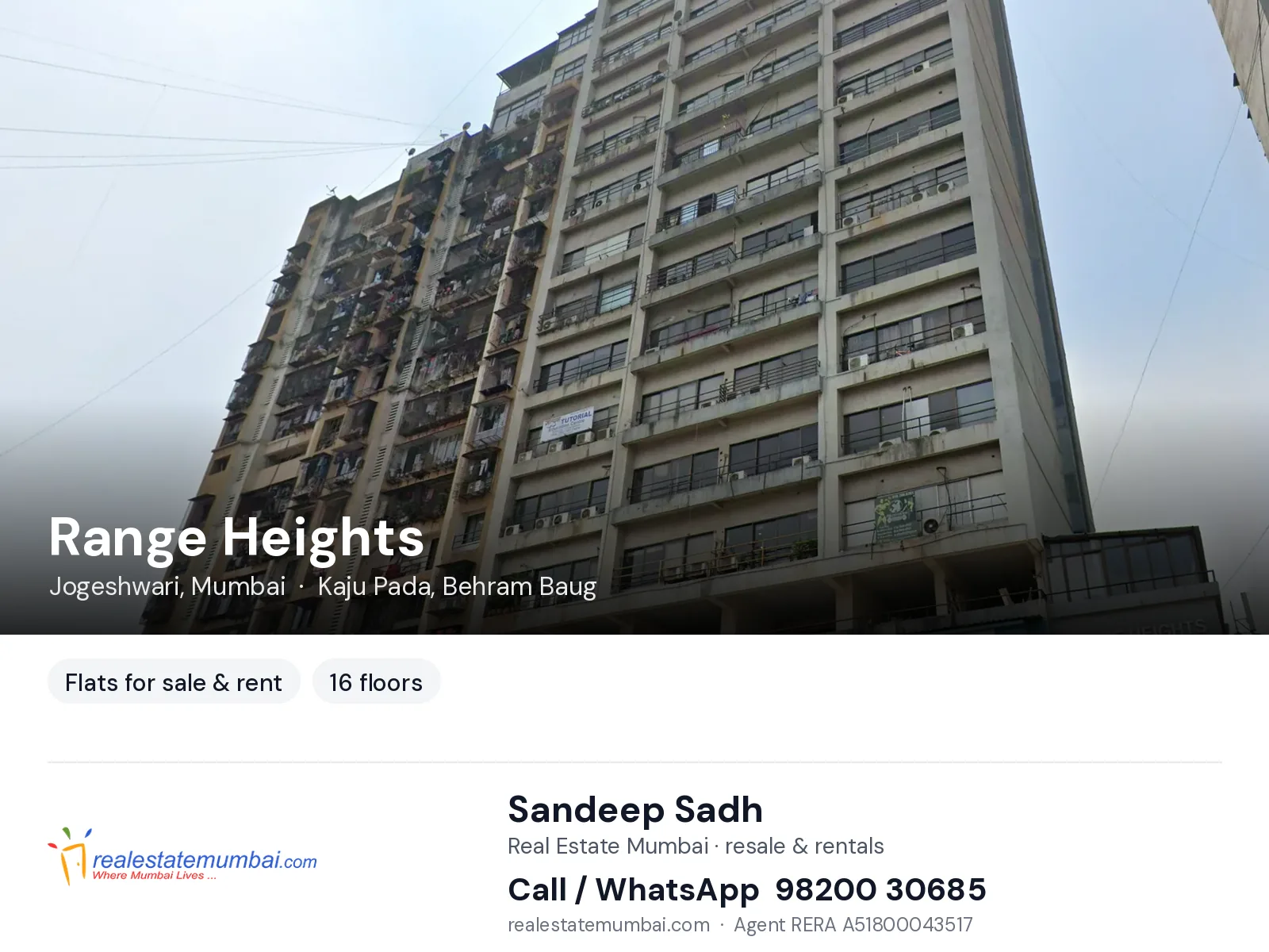 Range Heights, Jogeshwari, Mumbai — flats for sale & rent | Real Estate Mumbai, Sandeep Sadh 98200 30685