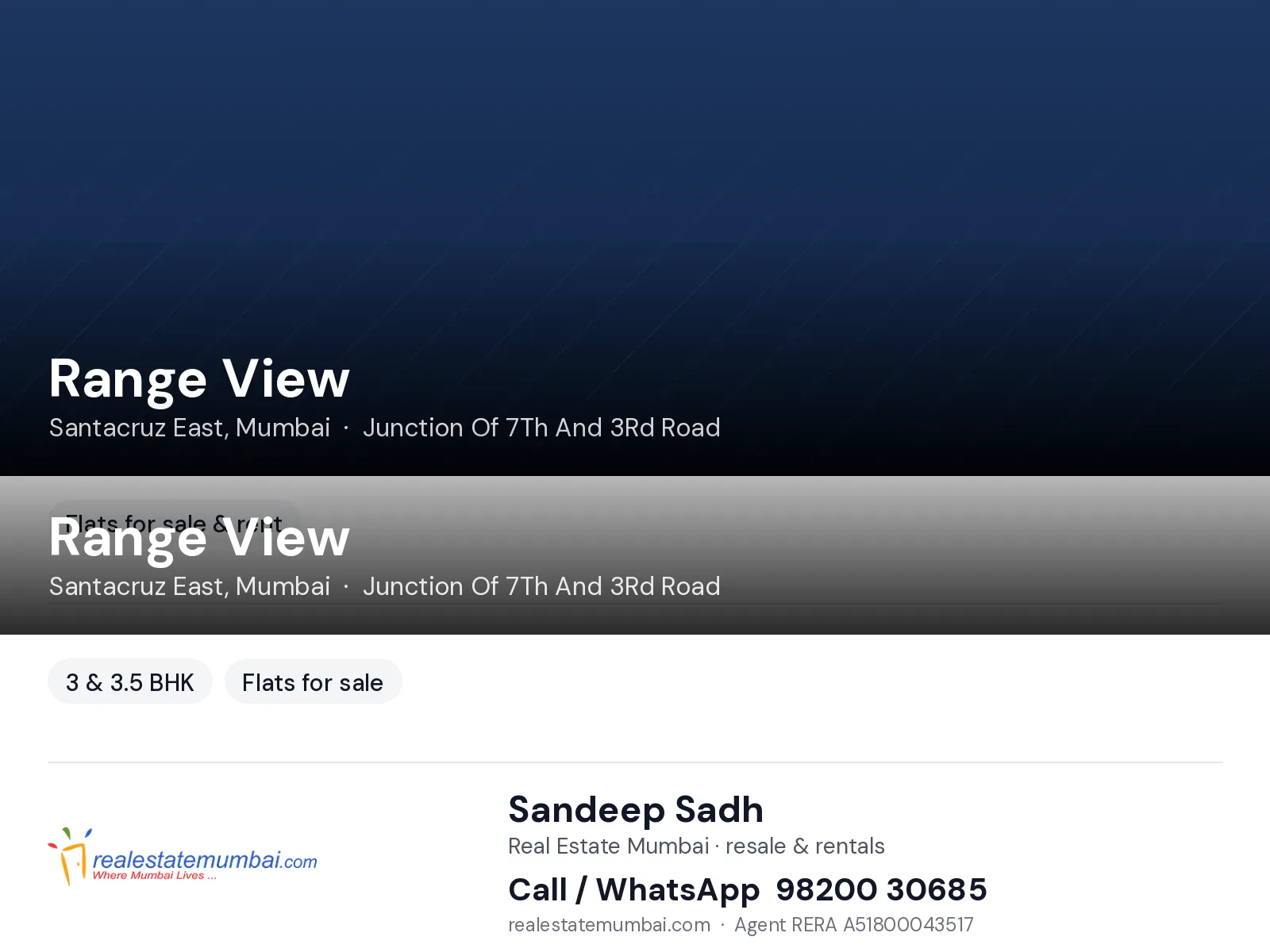 Range View, Santacruz East, Mumbai — 3 & 3.5 BHK flats for sale | Real Estate Mumbai, Sandeep Sadh 98200 30685