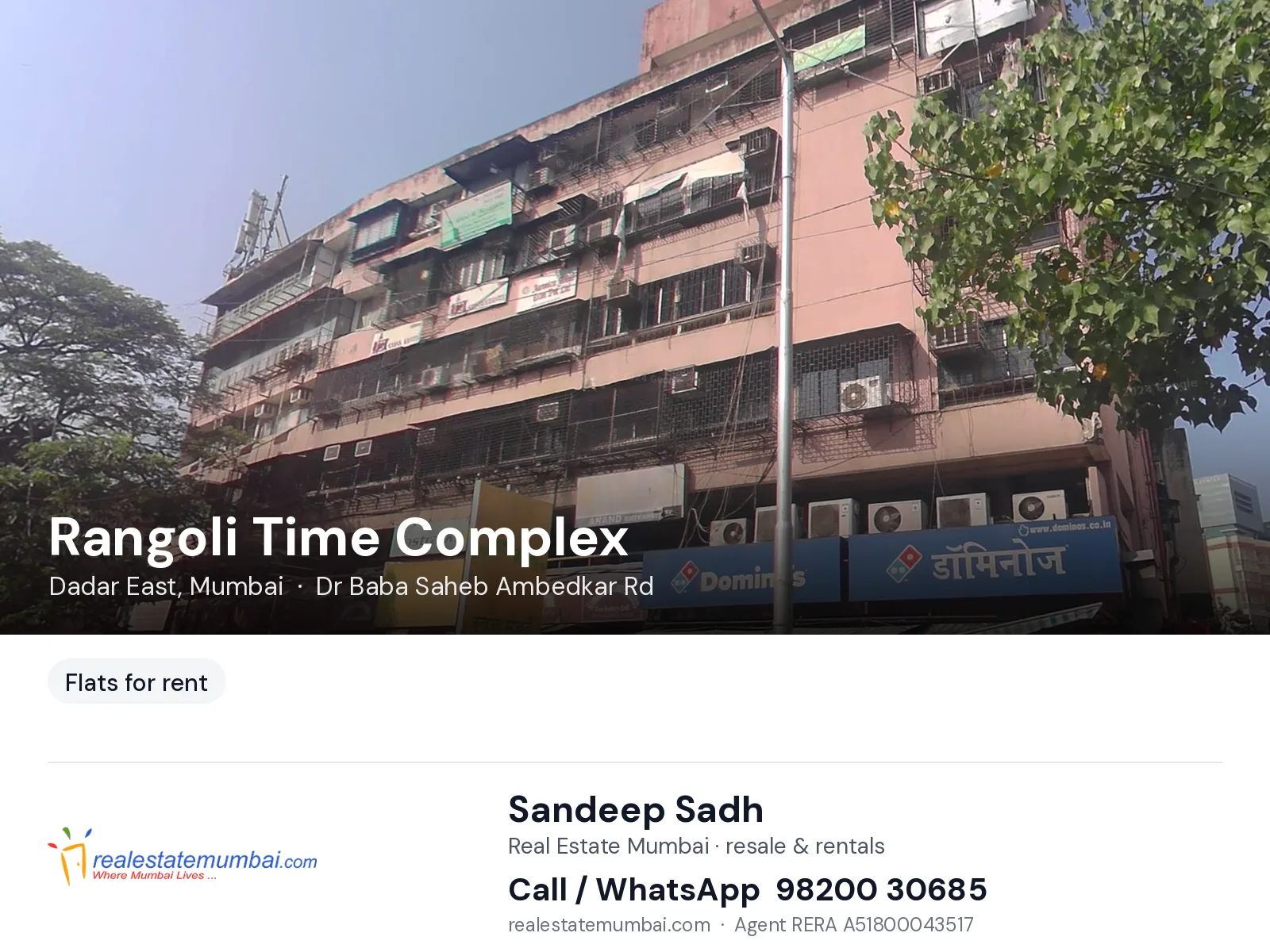 Rangoli Time Complex, Dadar East, Mumbai — flats for rent | Real Estate Mumbai, Sandeep Sadh 98200 30685