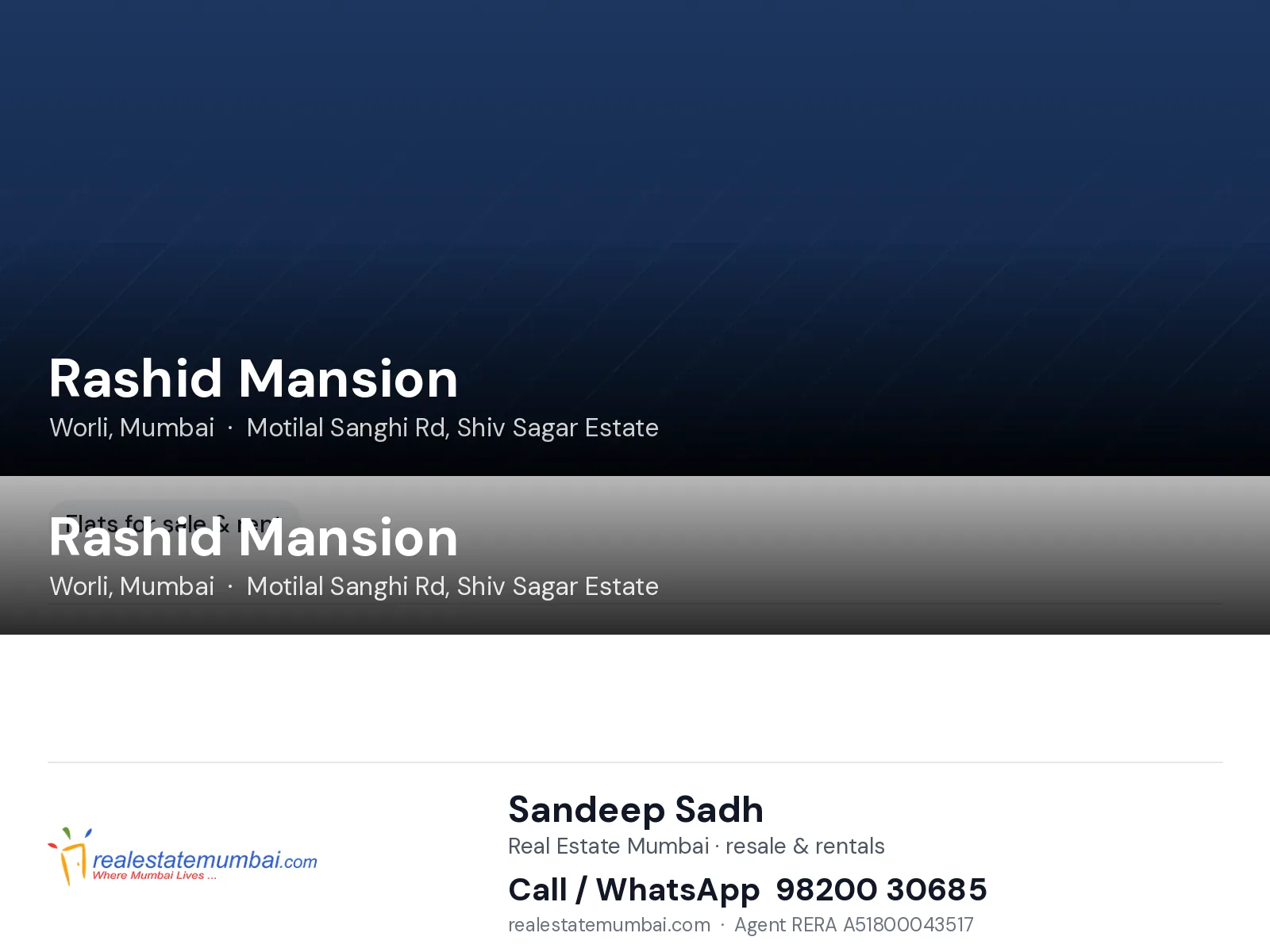 Rashid Mansion, Worli, Mumbai — flats | Real Estate Mumbai, Sandeep Sadh 98200 30685