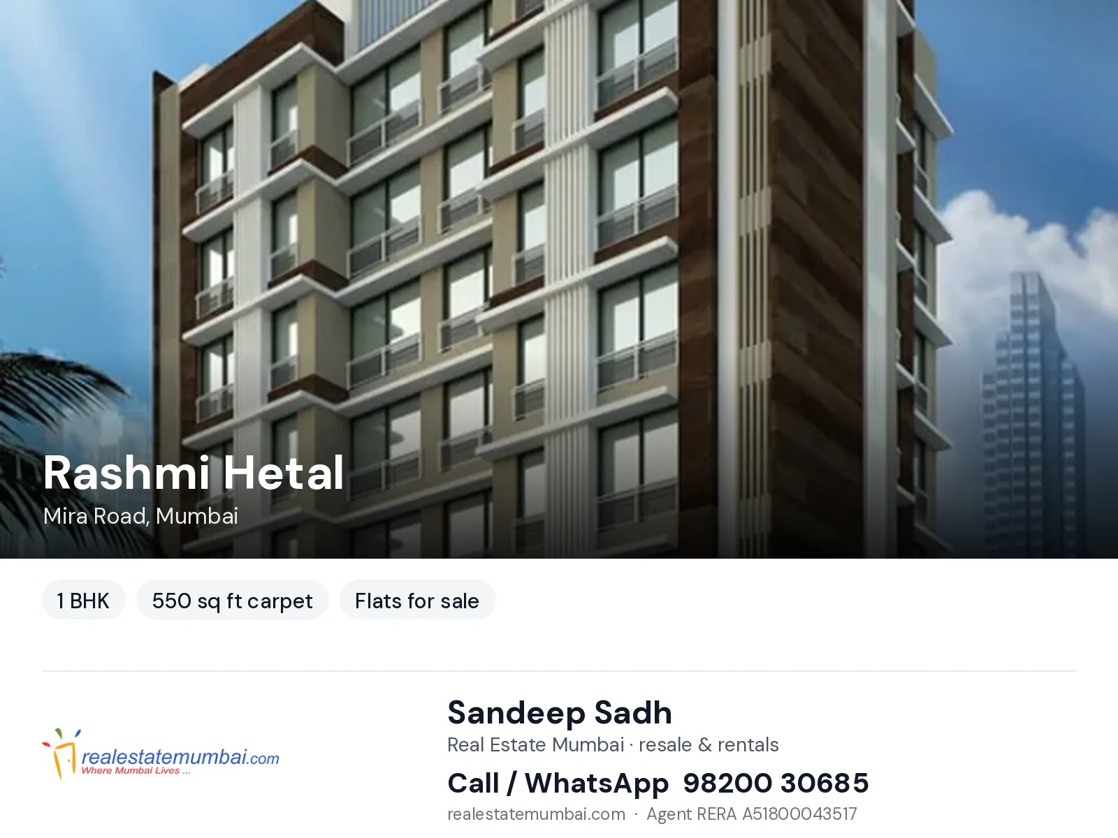 Rashmi Hetal, Mira Road, Mumbai — 1 BHK flats for sale | Real Estate Mumbai, Sandeep Sadh 98200 30685