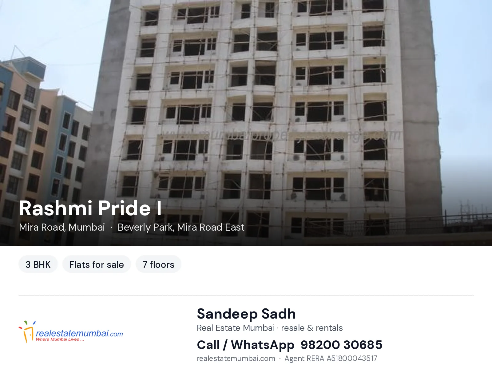 Rashmi Pride I, Mira Road, Mumbai — 3 BHK flats for sale | Real Estate Mumbai, Sandeep Sadh 98200 30685
