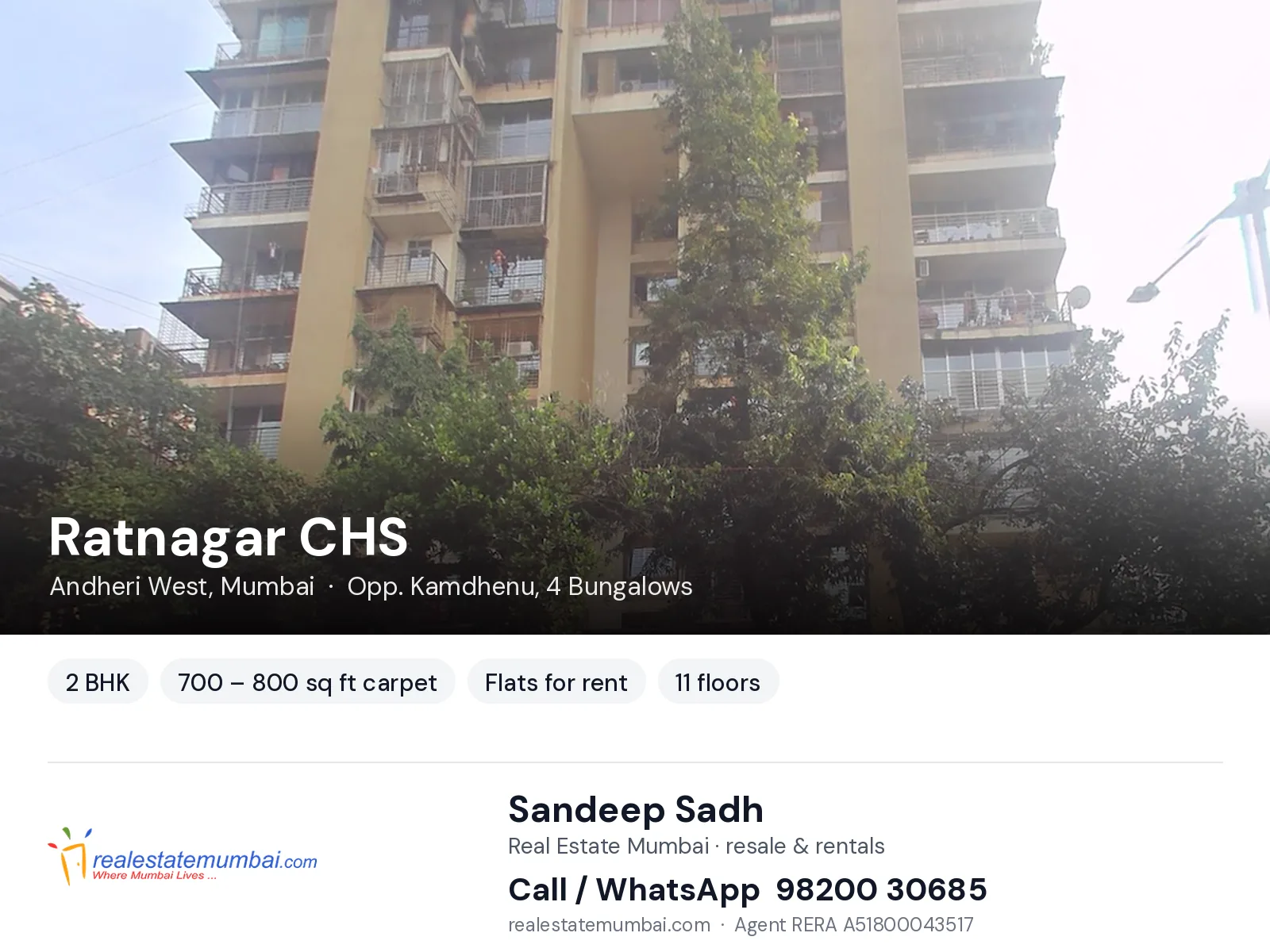 Ratnagar CHS, Andheri West, Mumbai — 2 BHK flats for rent | Real Estate Mumbai, Sandeep Sadh 98200 30685