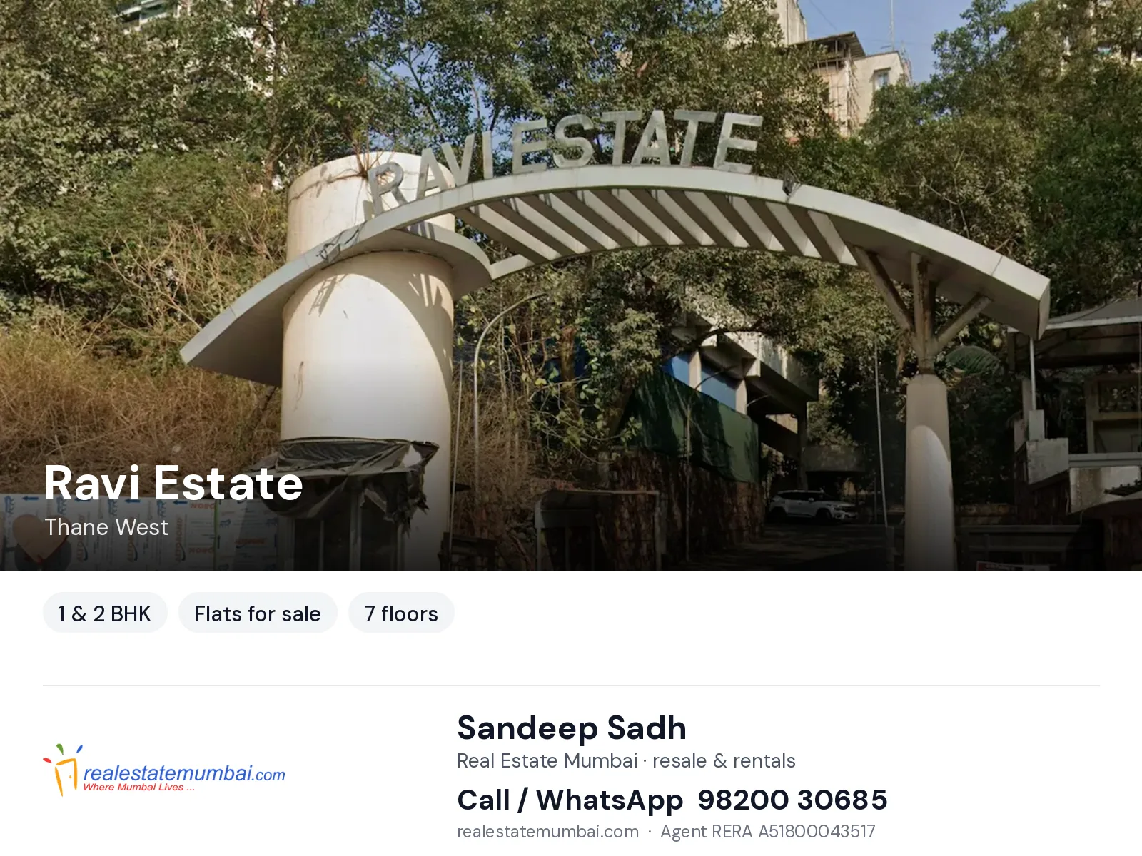 Ravi Estate, Thane West — 1 & 2 BHK flats for sale | Real Estate Mumbai, Sandeep Sadh 98200 30685