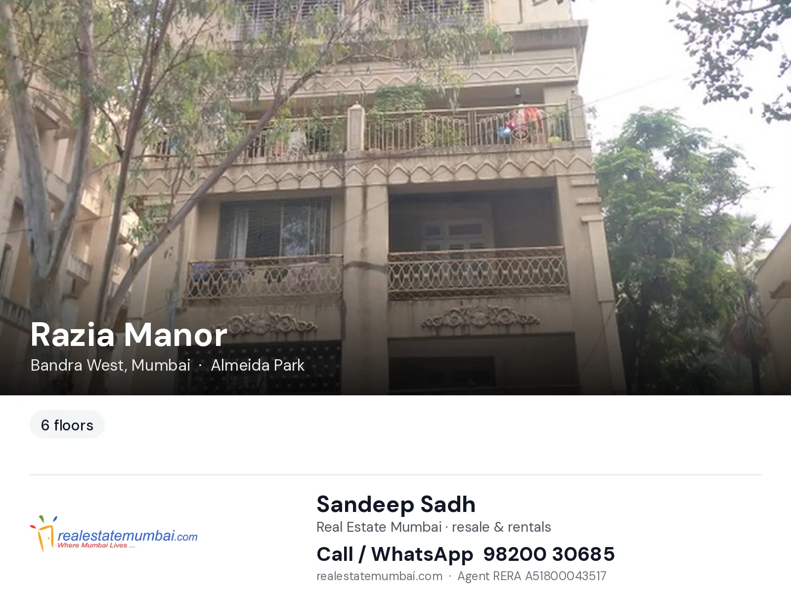 Razia Manor, Bandra West, Mumbai — flats | Real Estate Mumbai, Sandeep Sadh 98200 30685