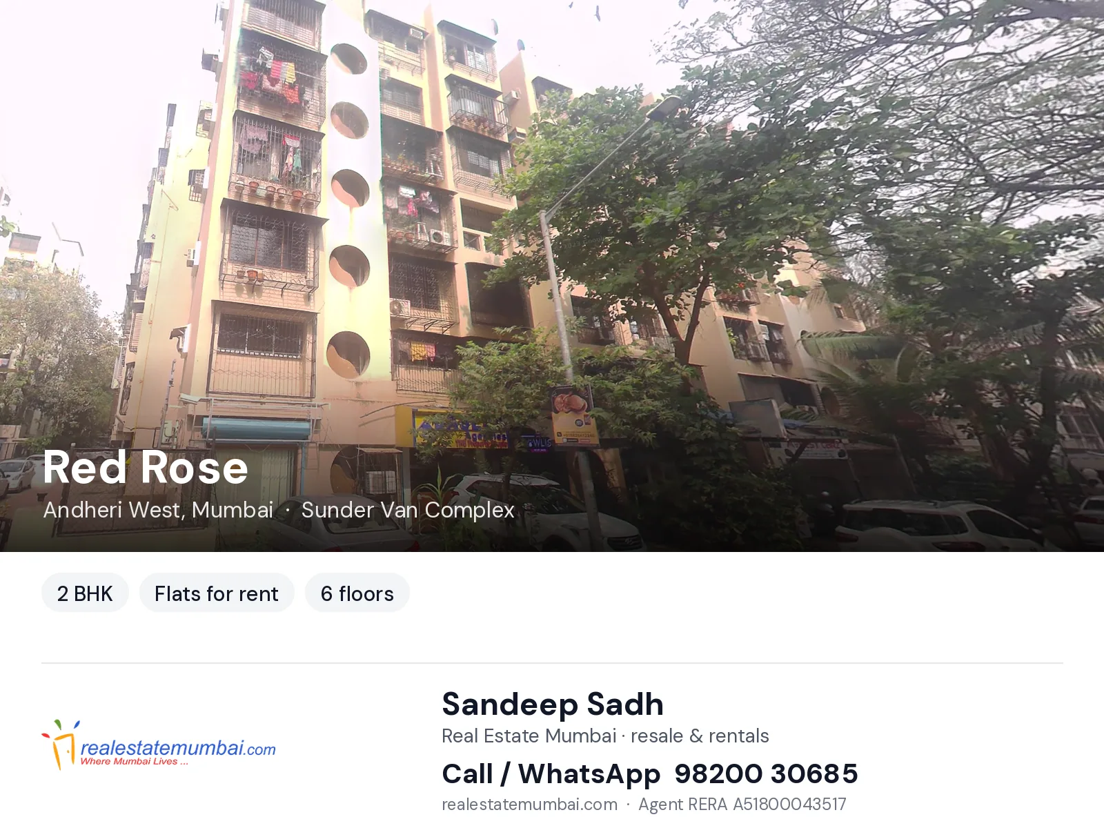 Red Rose, Andheri West, Mumbai — 2 BHK flats for rent | Real Estate Mumbai, Sandeep Sadh 98200 30685