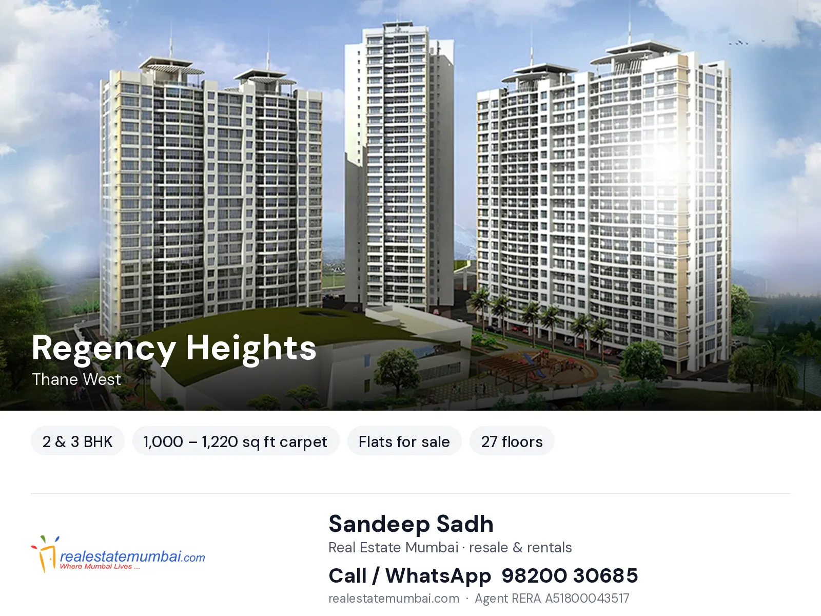 Regency Heights, Thane West — 2 & 3 BHK flats for sale | Real Estate Mumbai, Sandeep Sadh 98200 30685